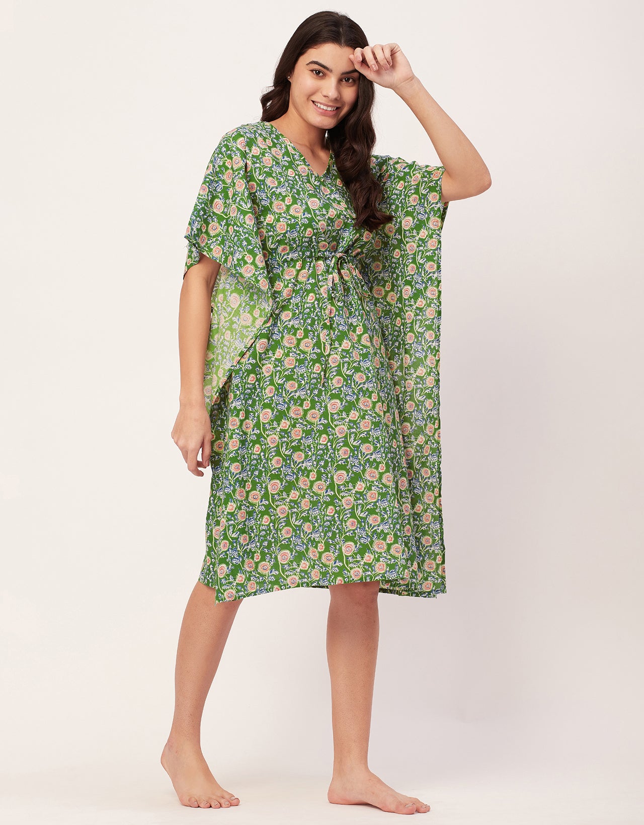 printed V-neck cotton Kaftan