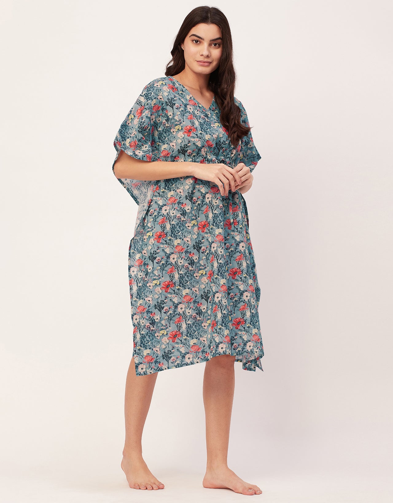 Printed Kaftan, V-Neck