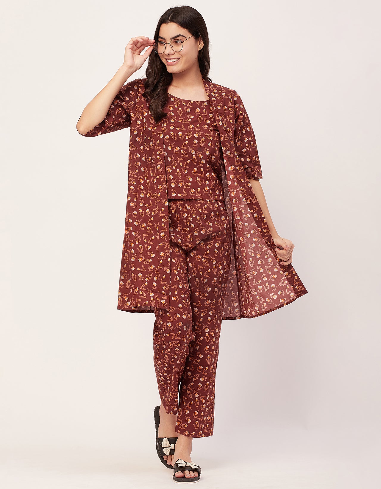 3 pc cotton night suit set