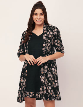 2 Pc Black Cotton Night Dress