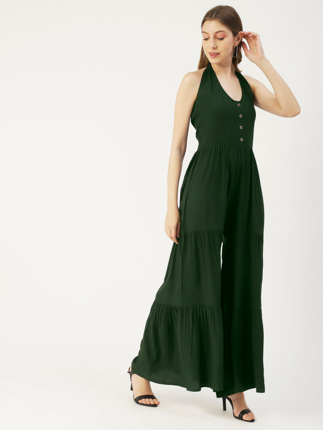 green halter jupsuit
