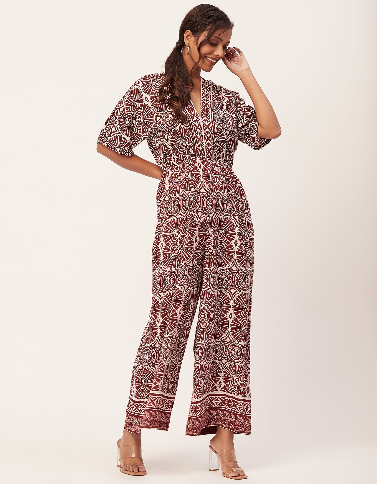 Printed Jumpsuit, V-Neck