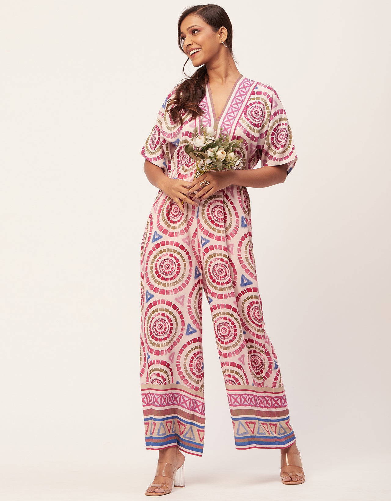 Printed Jumpsuit, V-Neck