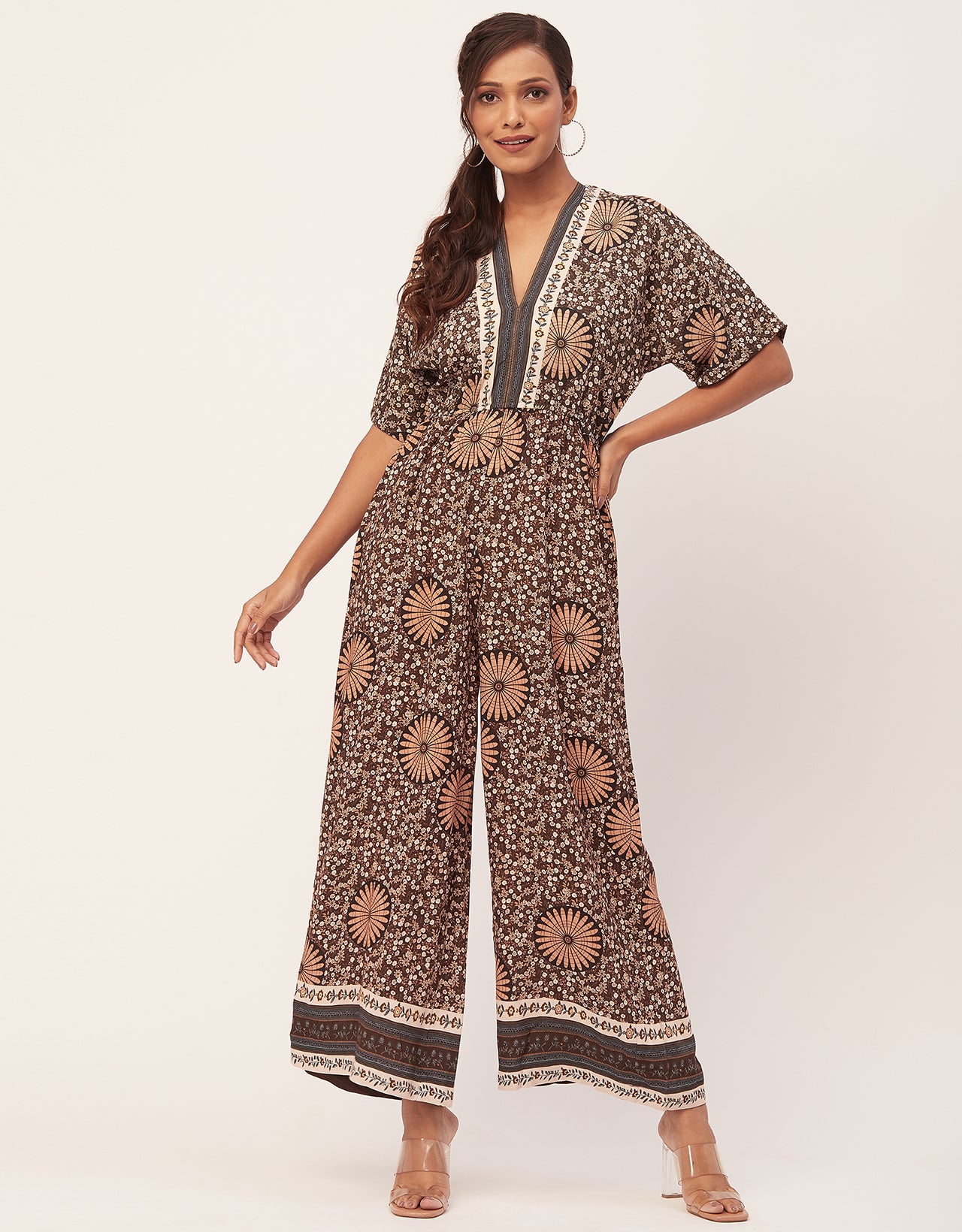 Printed Jumpsuit, V-Neck
