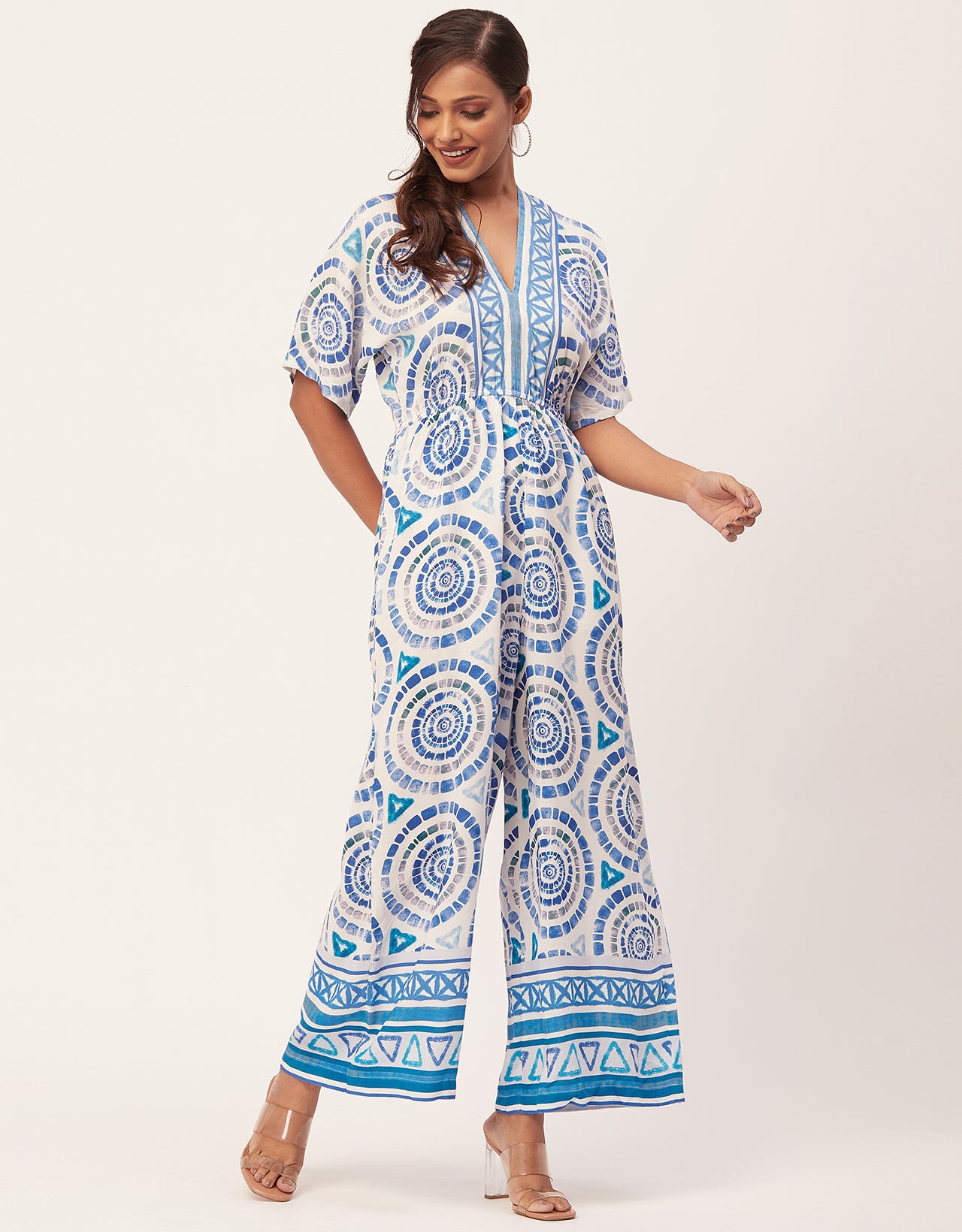 Printed Jumpsuit, V-Neck