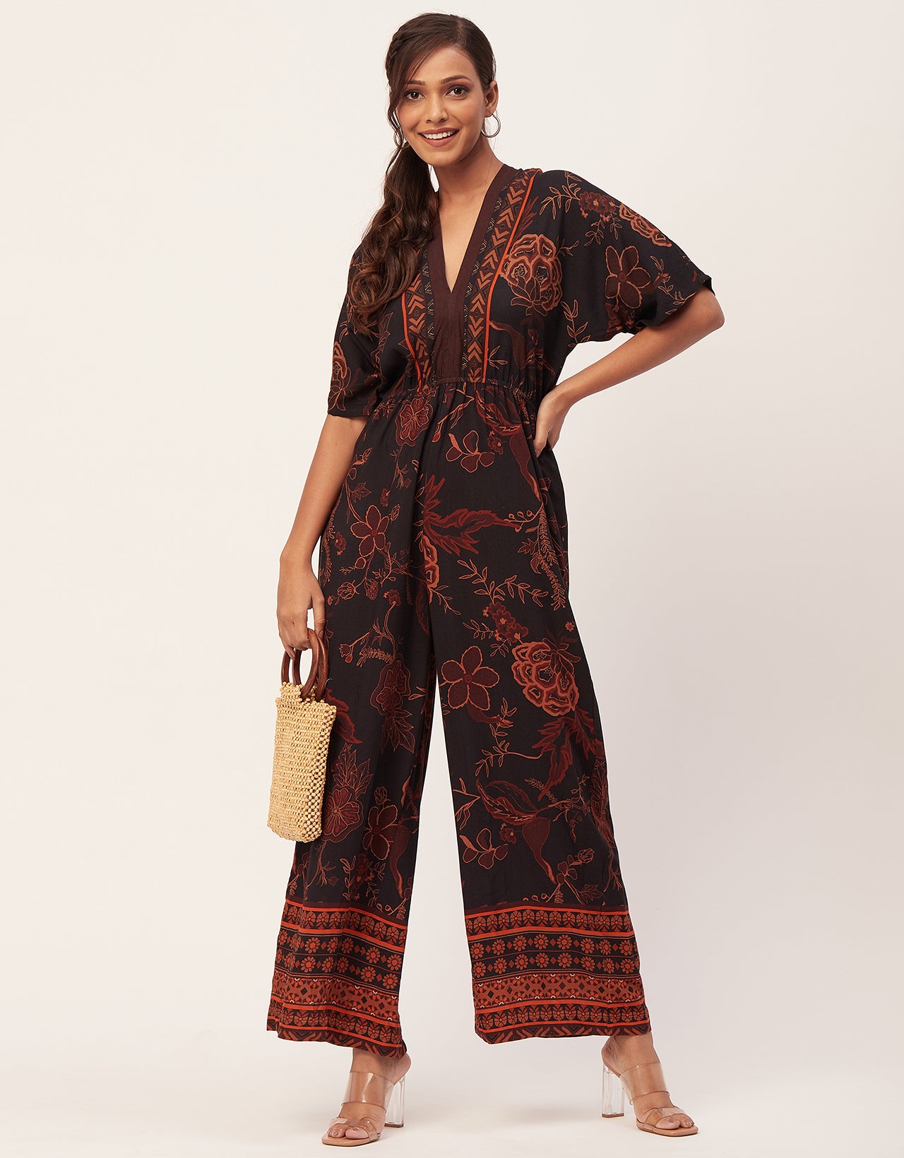 Printed Jumpsuit, V-Neck
