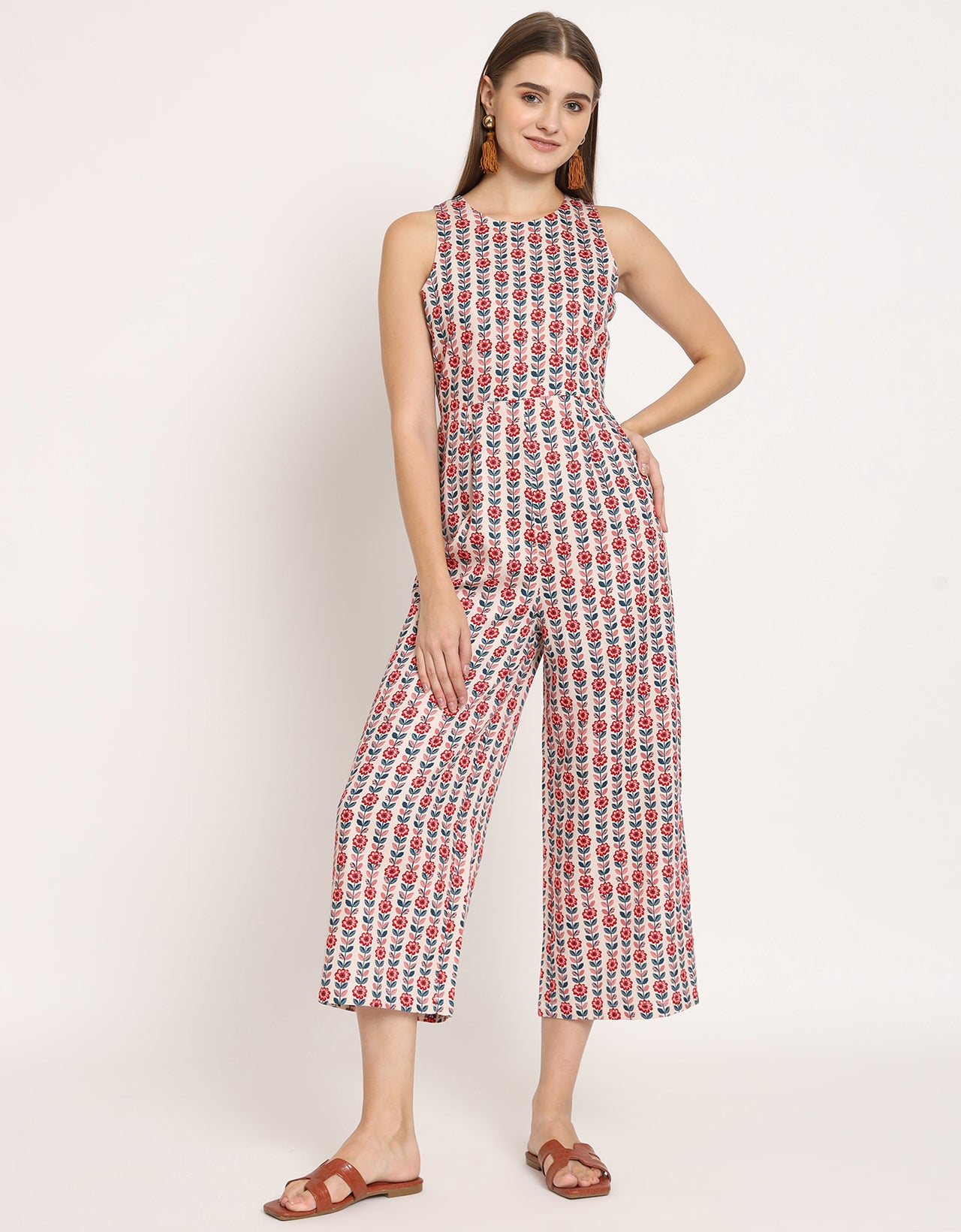 Printed Jumpsuit, Round Neck