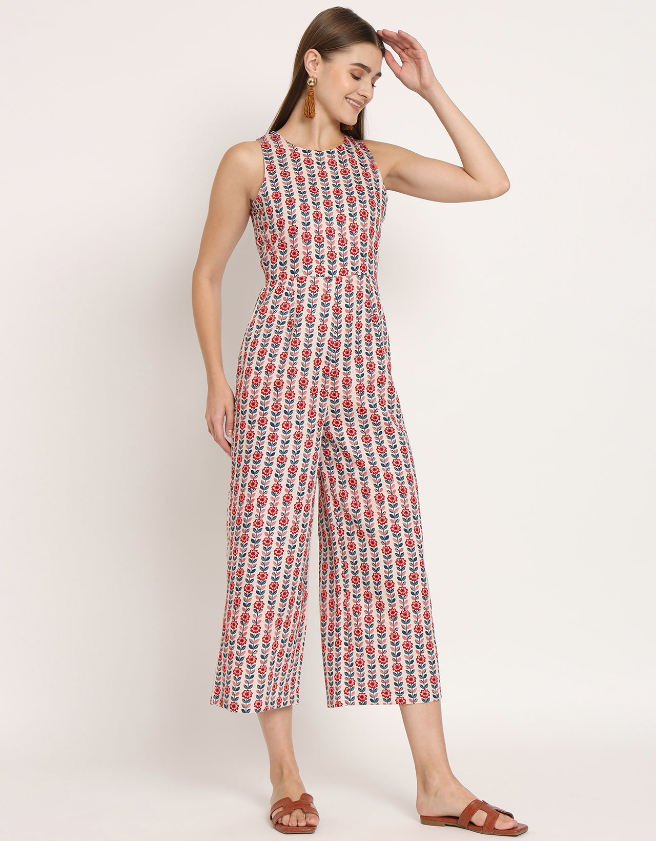 Printed Jumpsuit, Round Neck