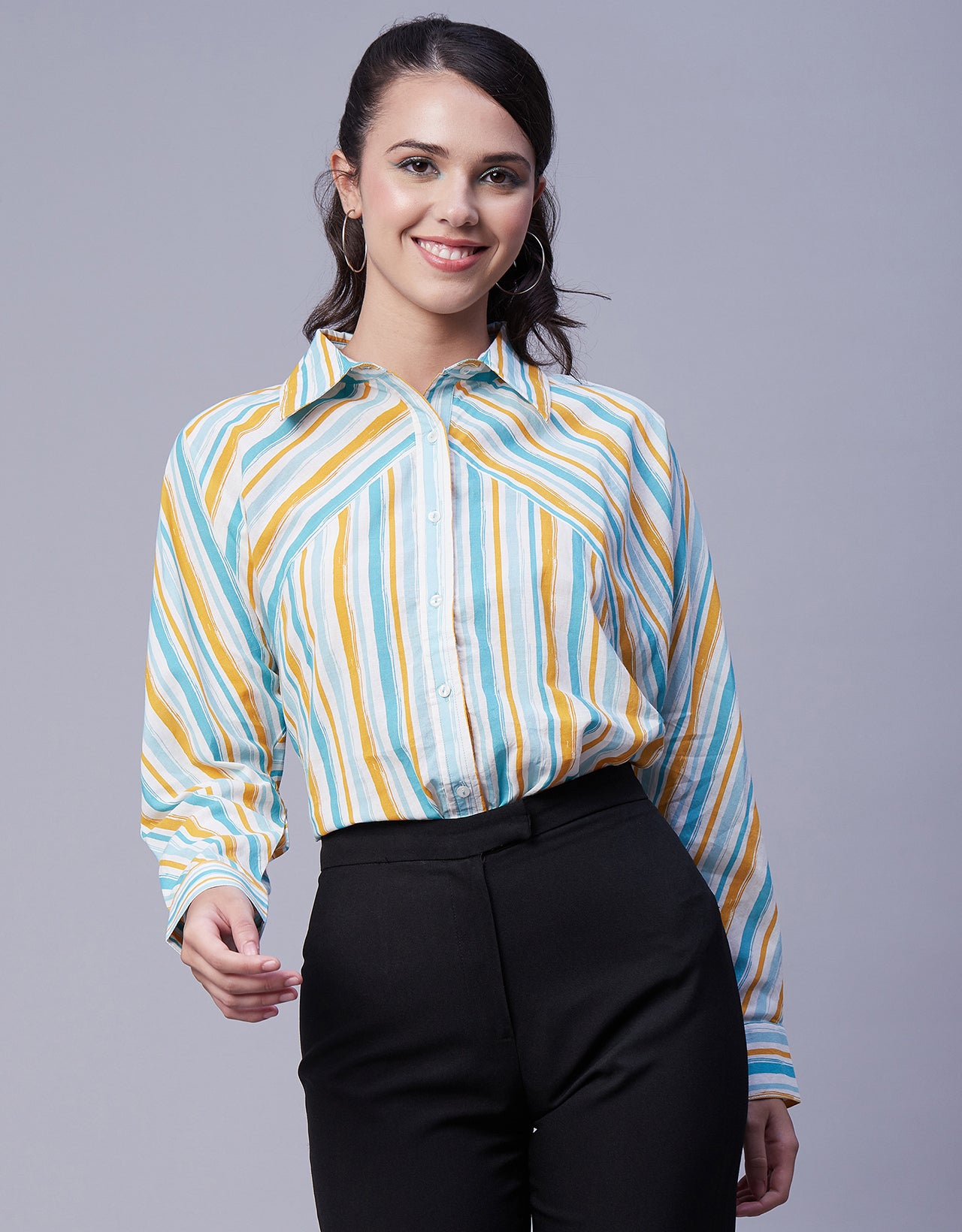 Printed Stripes Shirt, Collared
