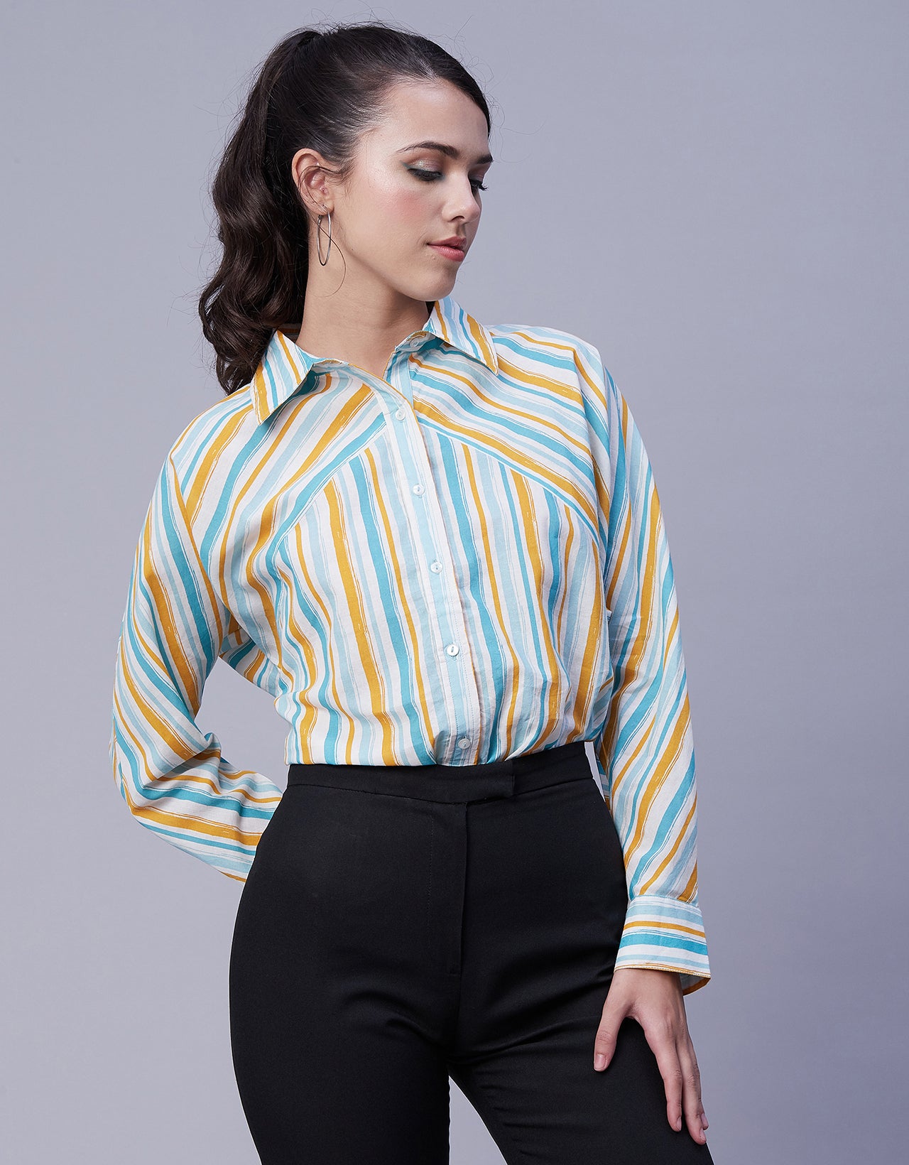 Printed Stripes Shirt, Collared
