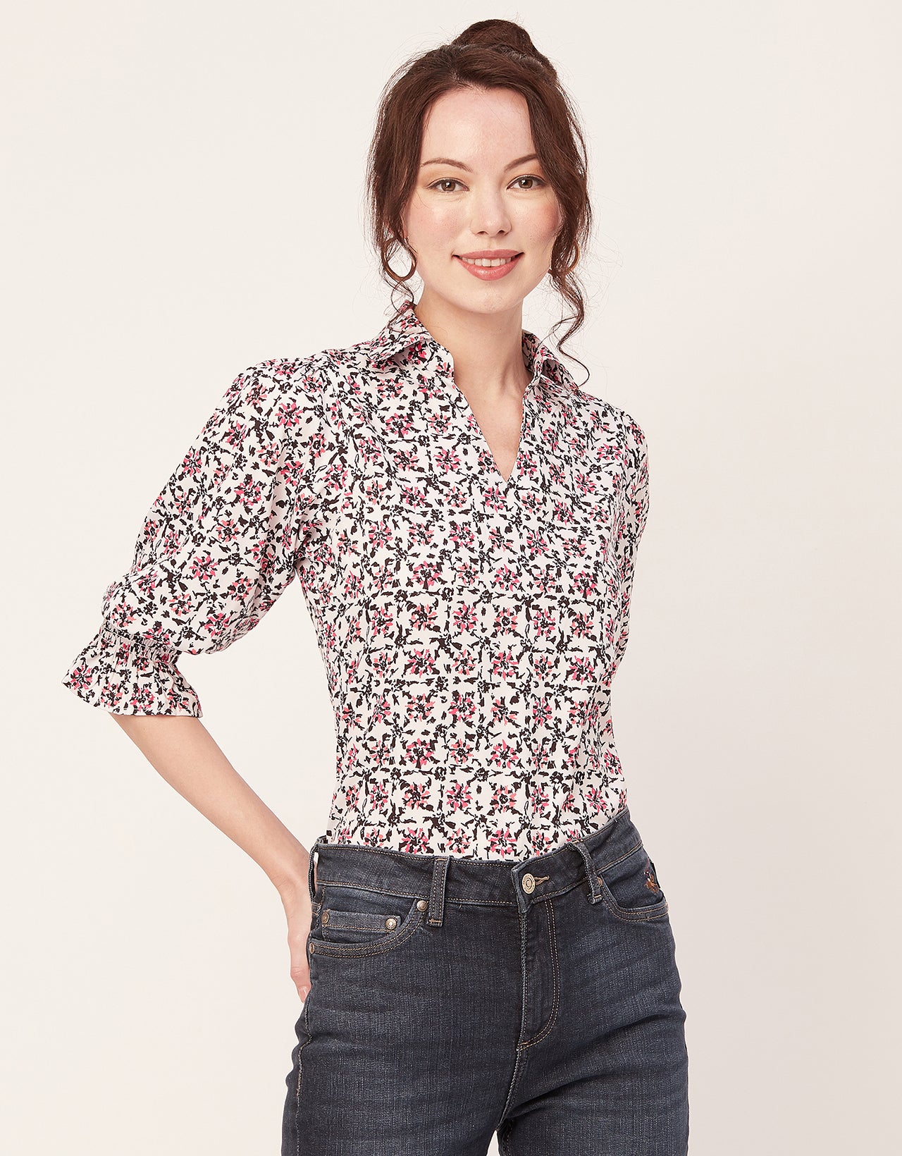 Printed Collared Tunic, Grey