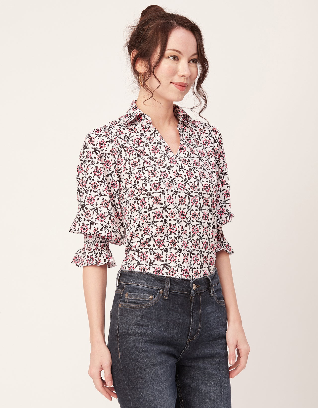 Printed Collared Tunic, Grey