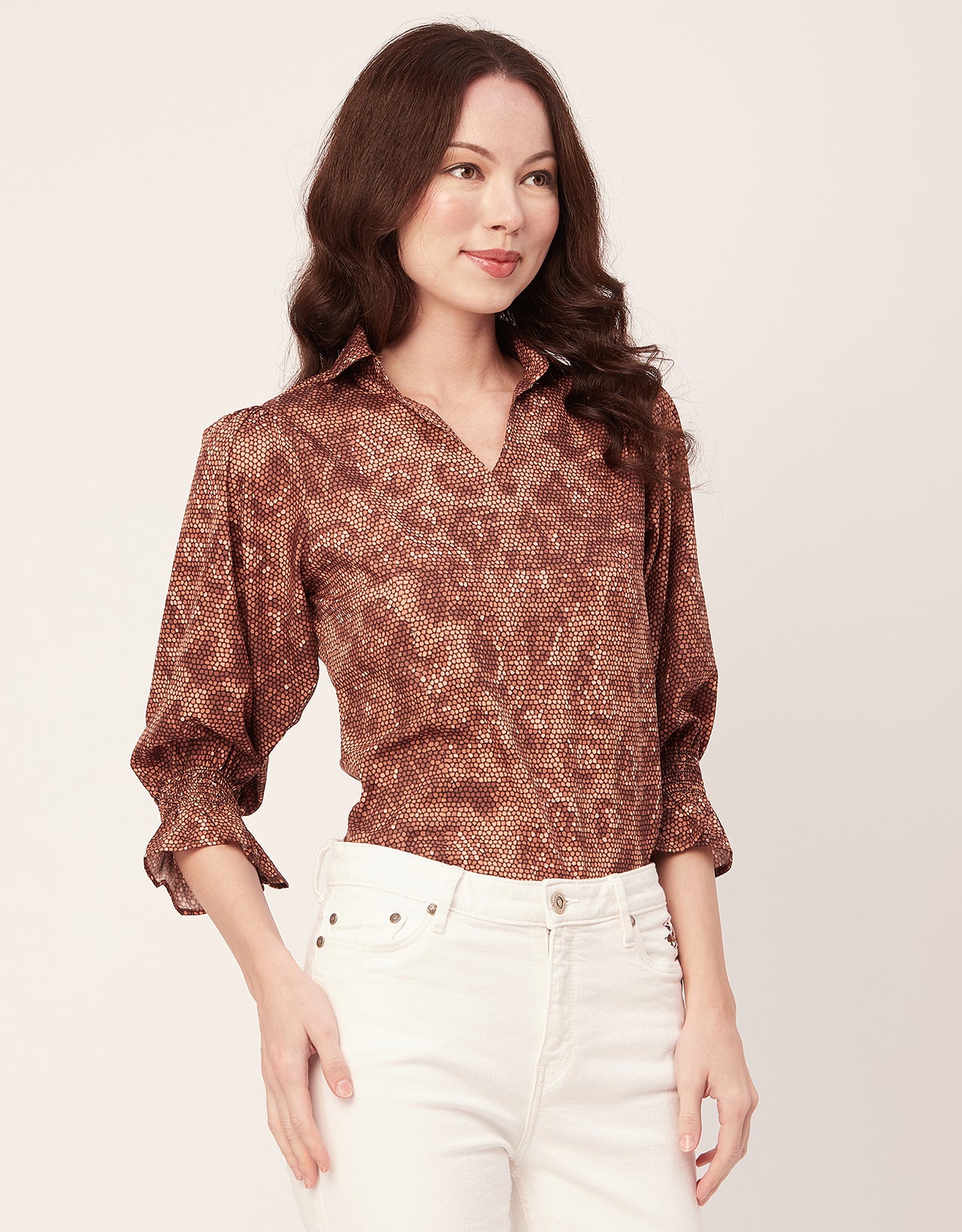 Printed Collared Tunic, Grey