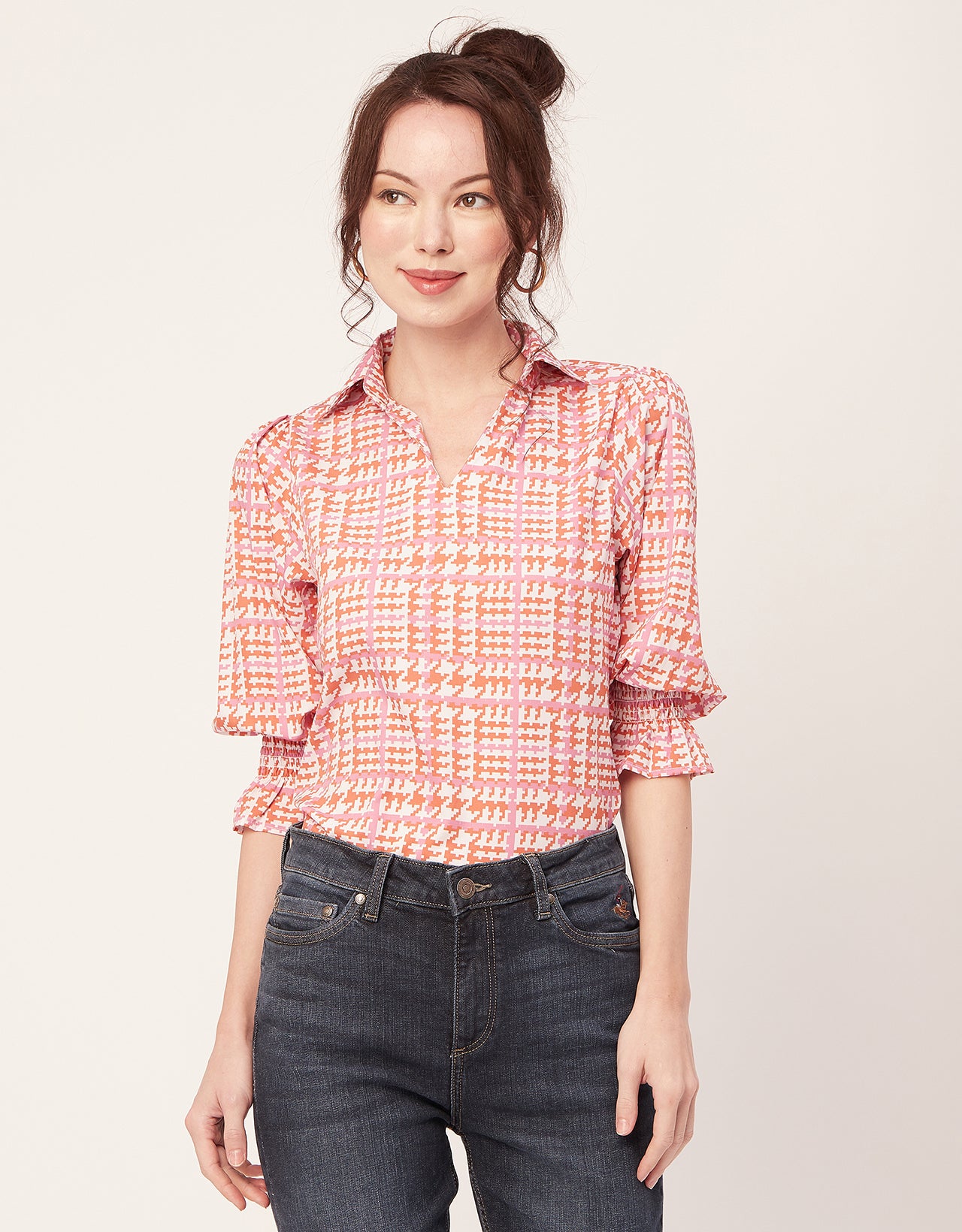 Printed Collared Tunic, Grey