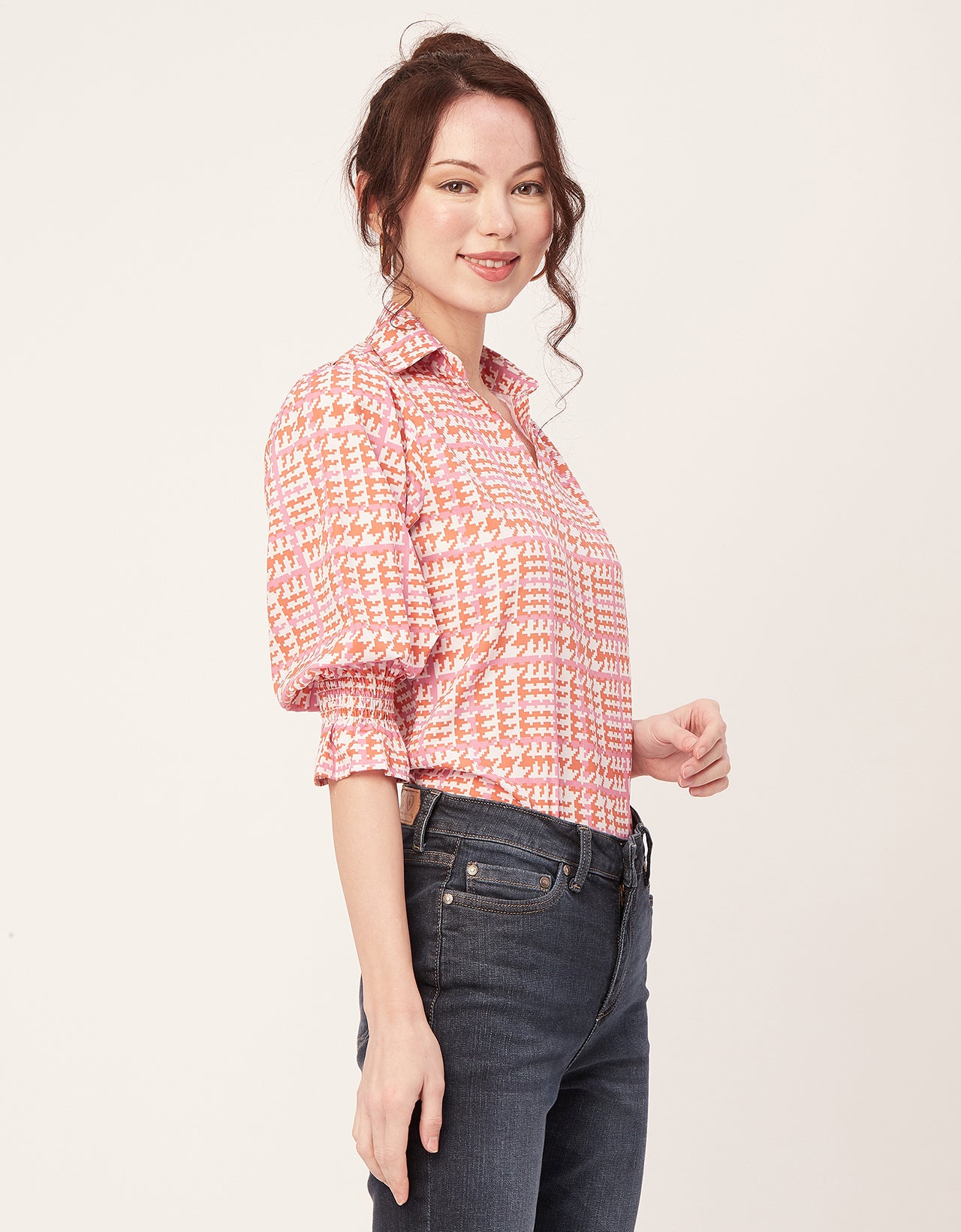 Printed Collared Tunic, Grey