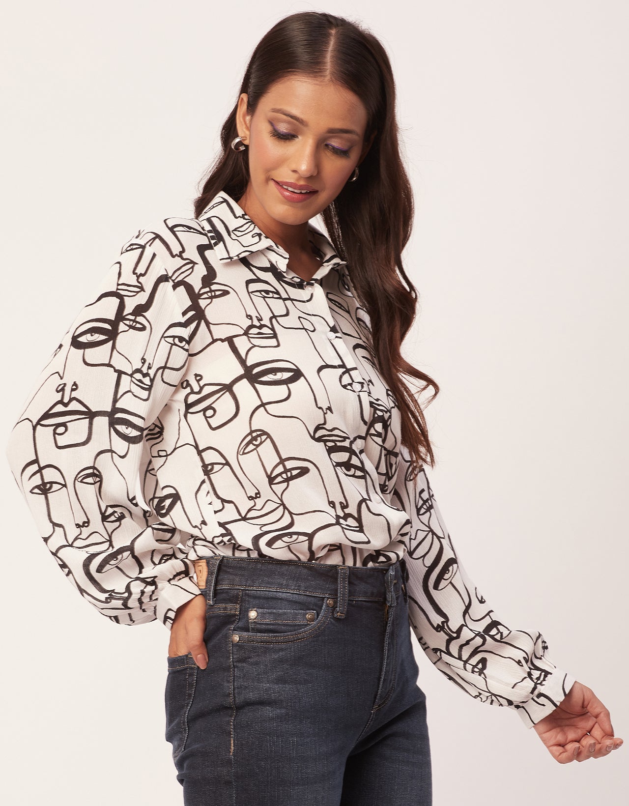 Ombre Printed Shirt, Long Sleeve