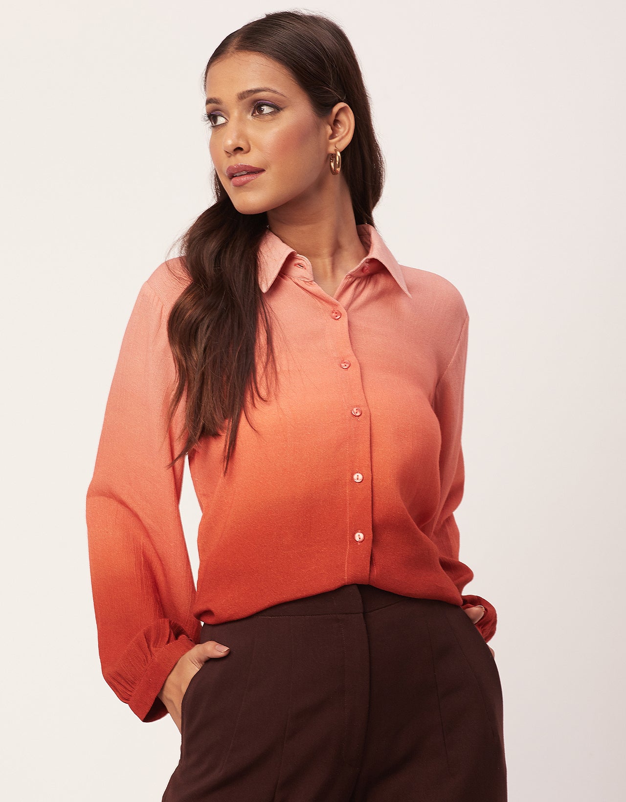 Ombre Printed Shirt, Long Sleeve