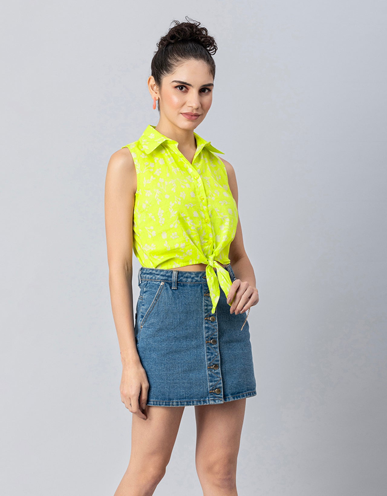 Printed Crop Shirt, Sleeveless