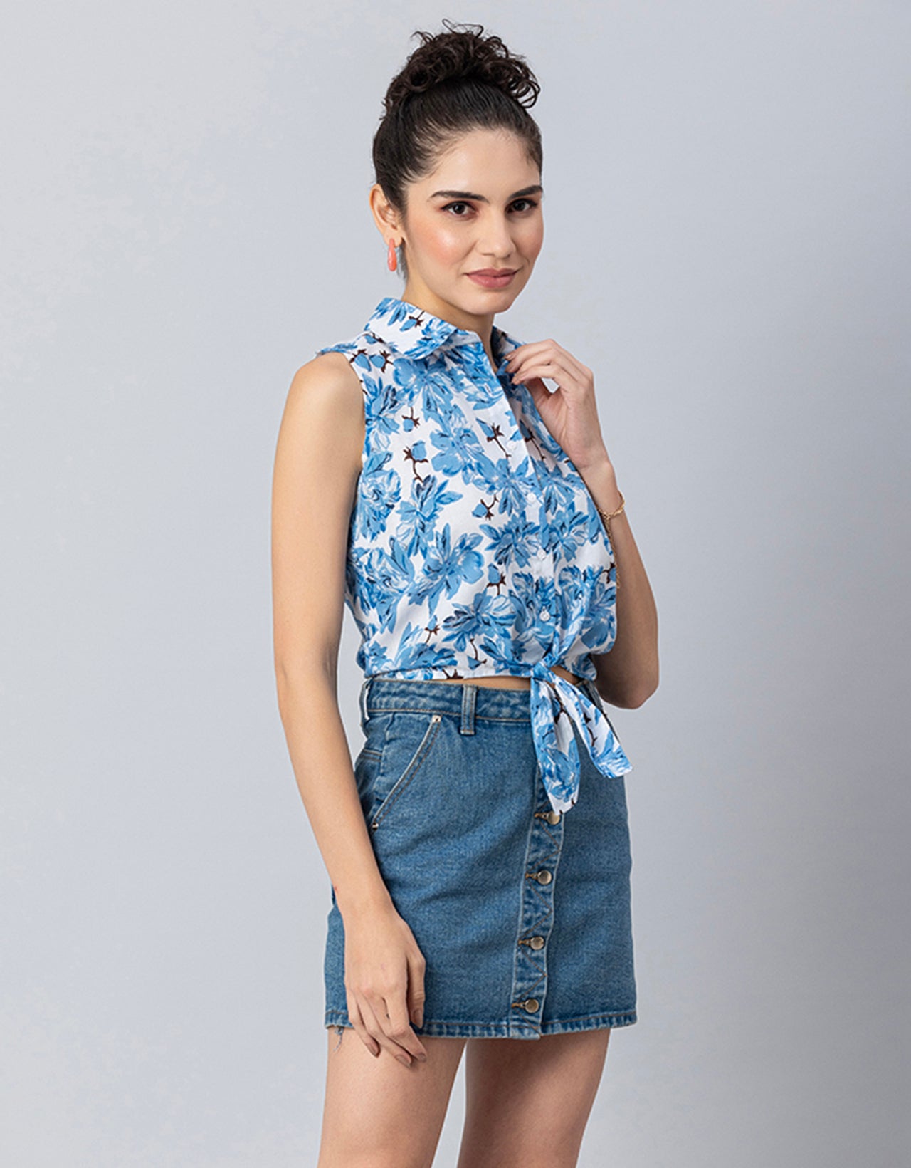 Printed Crop Shirt, Sleeveless