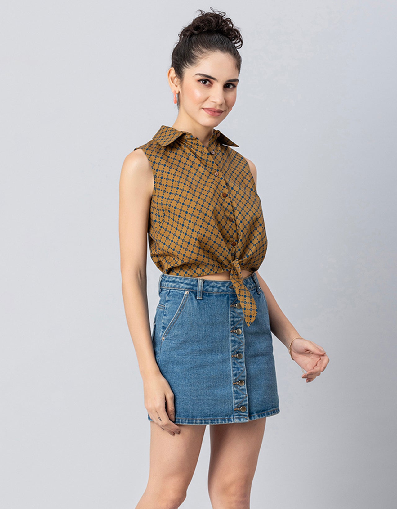 Printed Crop Shirt, Sleeveless