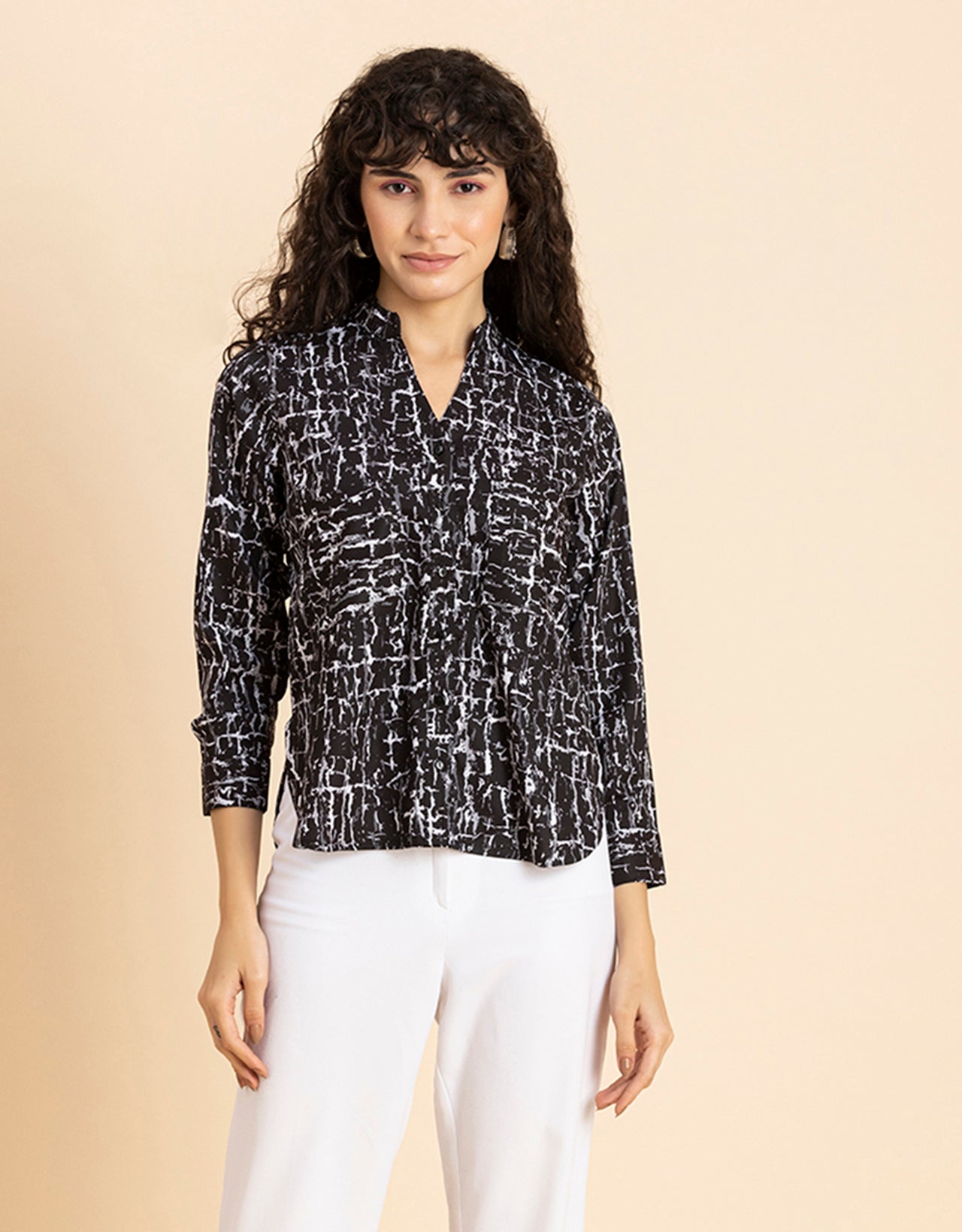 Printed Long Shirt, Button Down