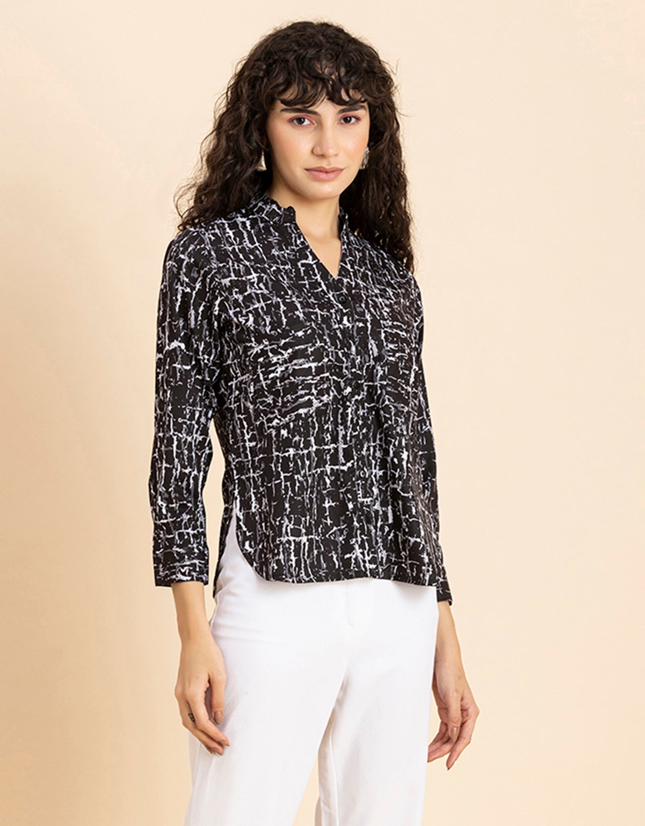 Printed Long Shirt, Button Down