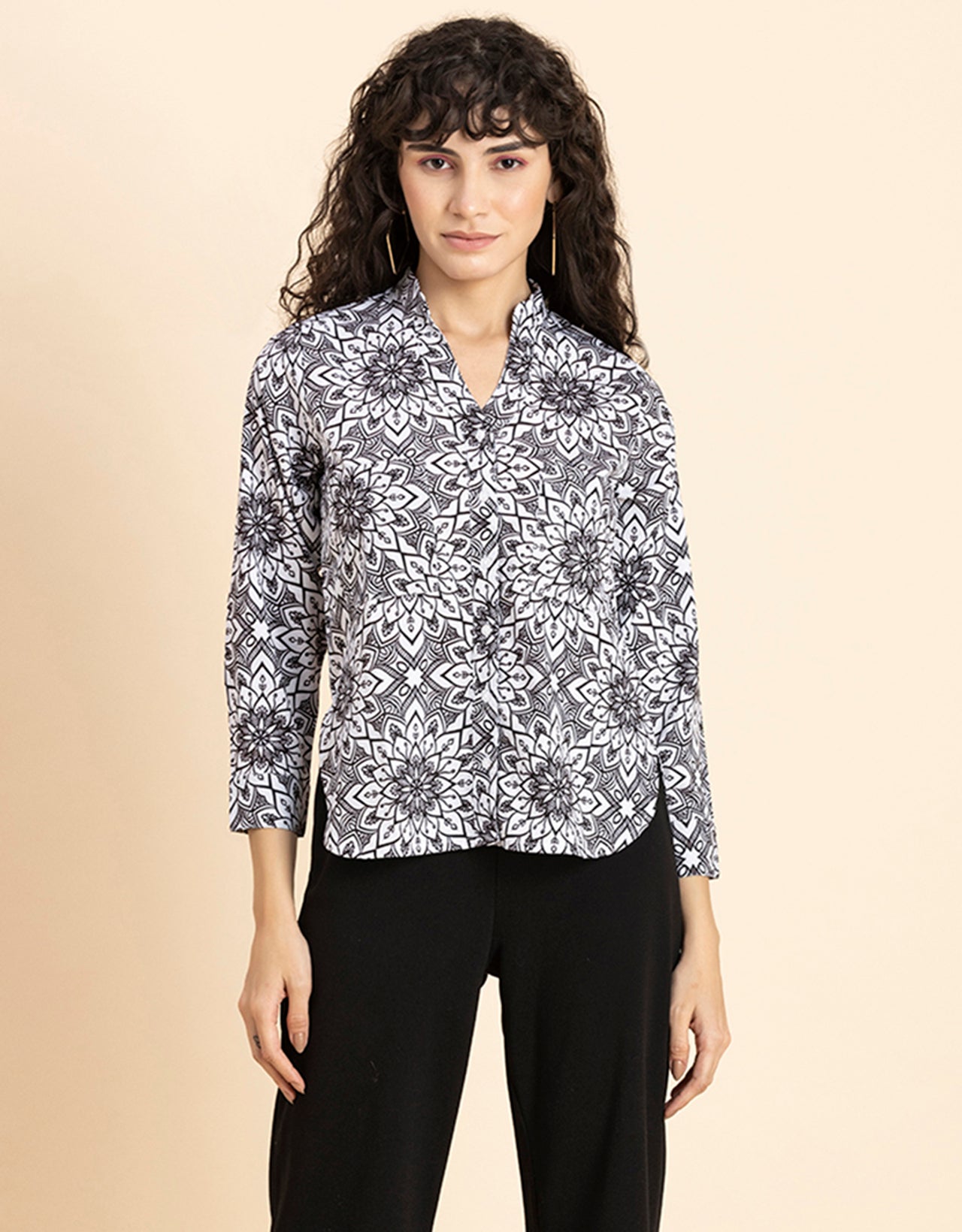 Printed Long Shirt, Button Down