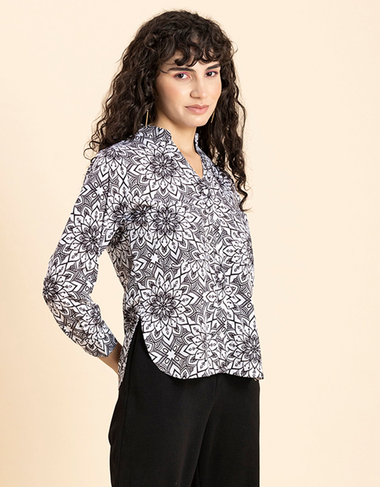 Printed Long Shirt, Button Down
