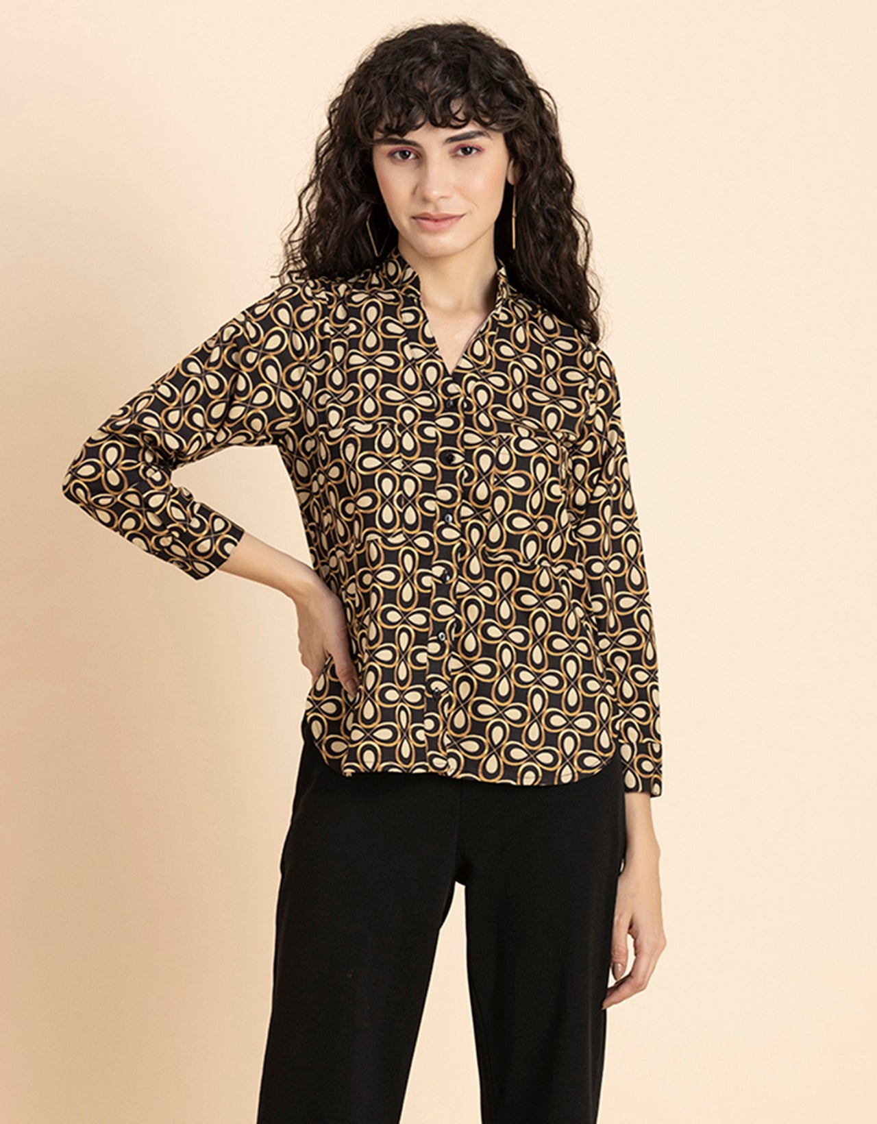 Printed Long Shirt, Button Down