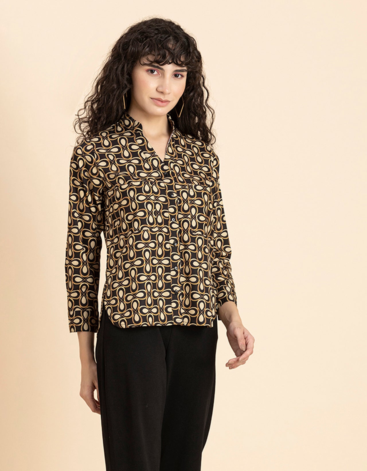 Printed Long Shirt, Button Down