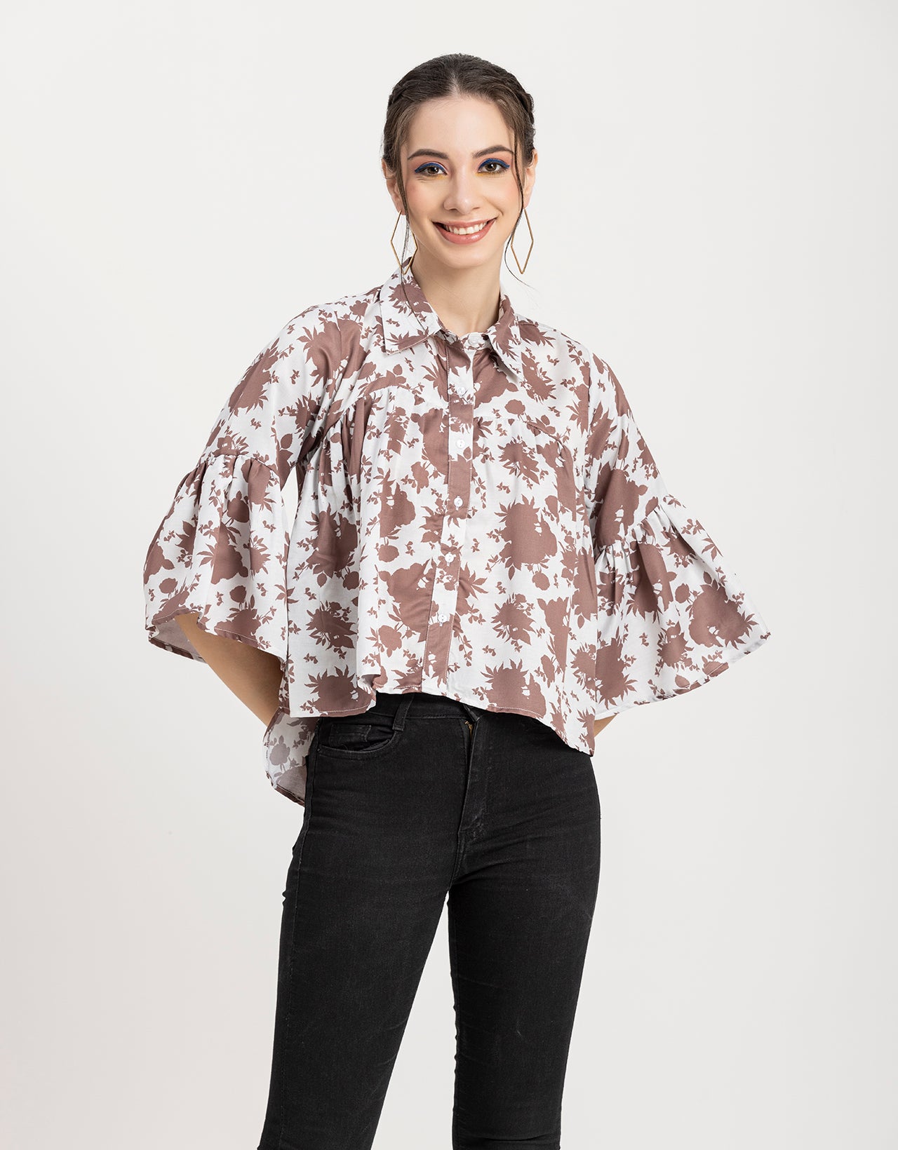 Printed Peplum Shirt, Bell Sleeve
