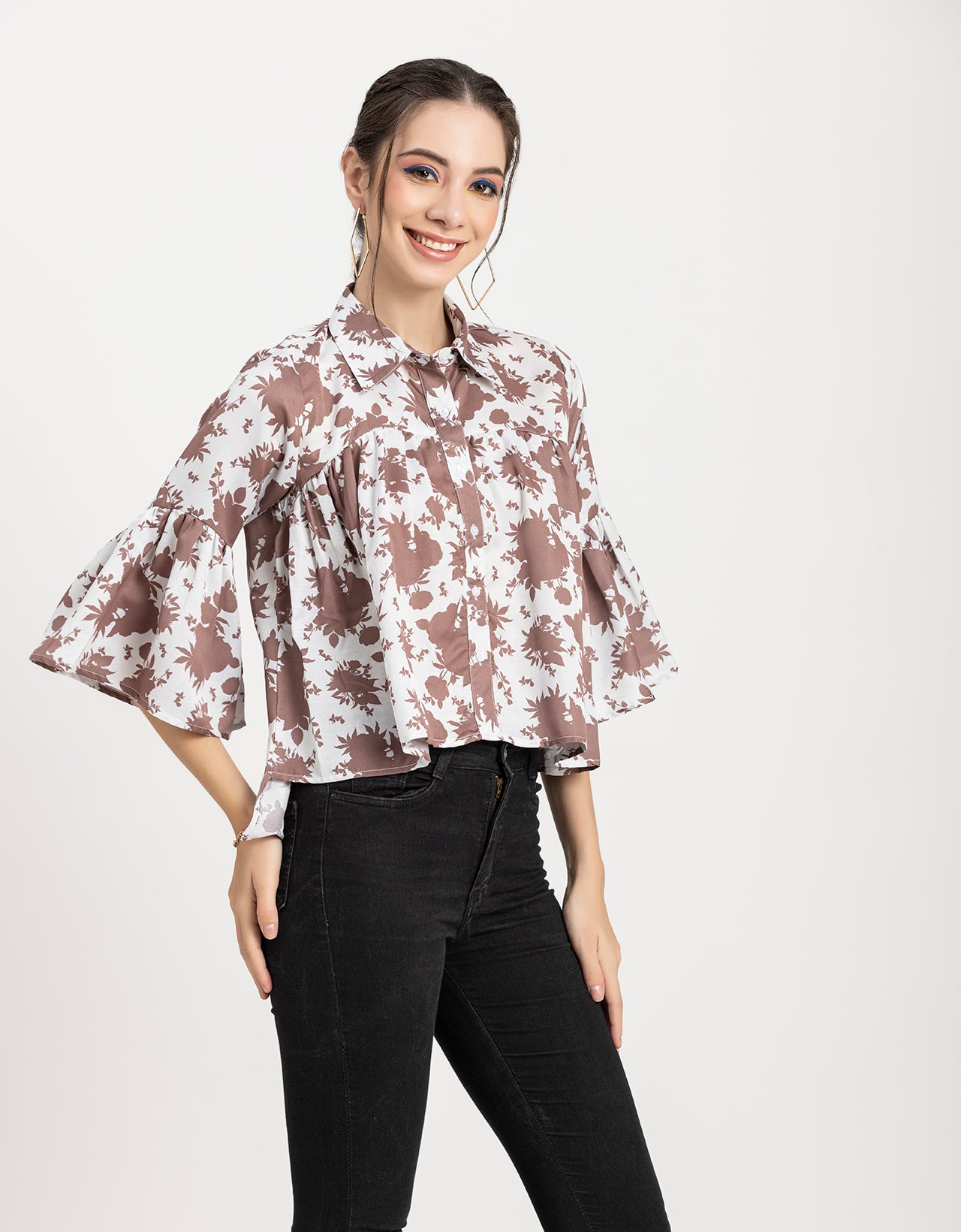 Printed Peplum Shirt, Bell Sleeve