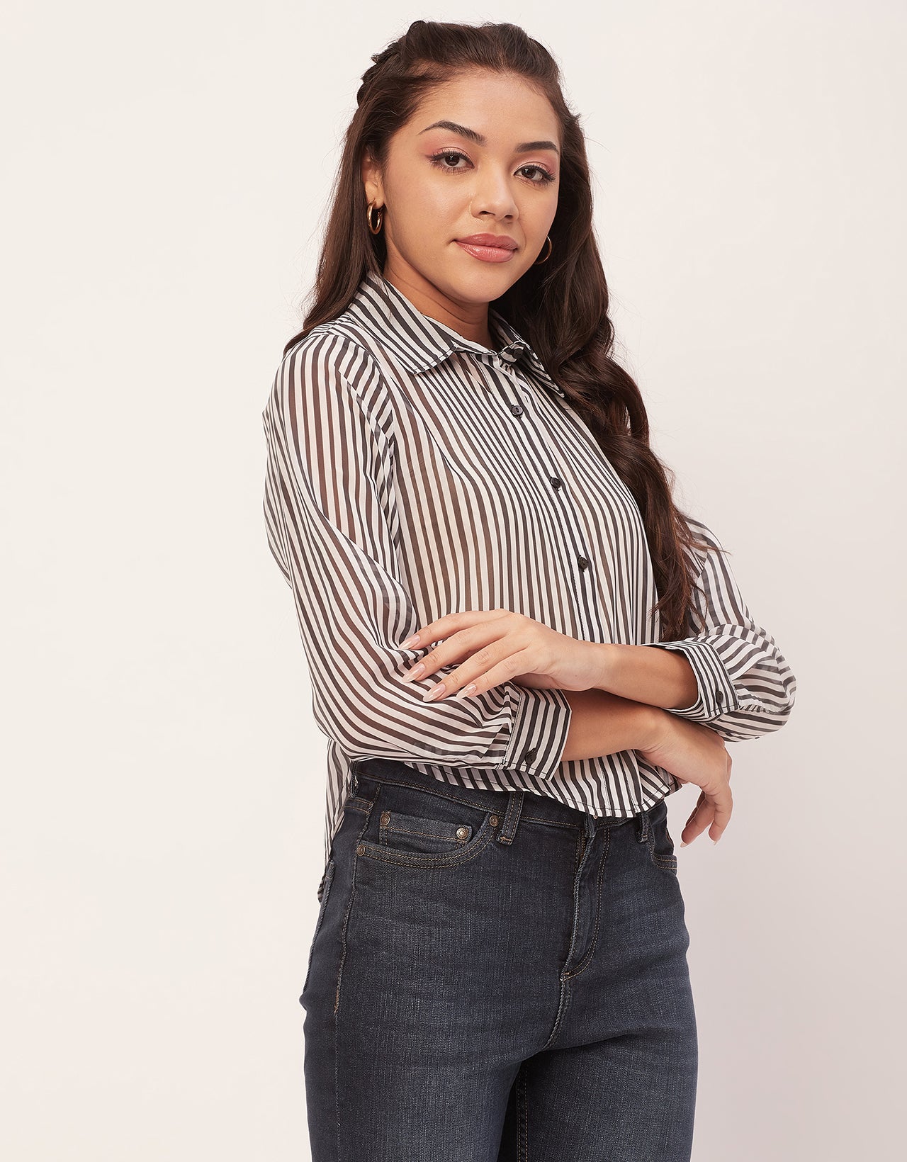 Button Down Collared Sheer Shirt