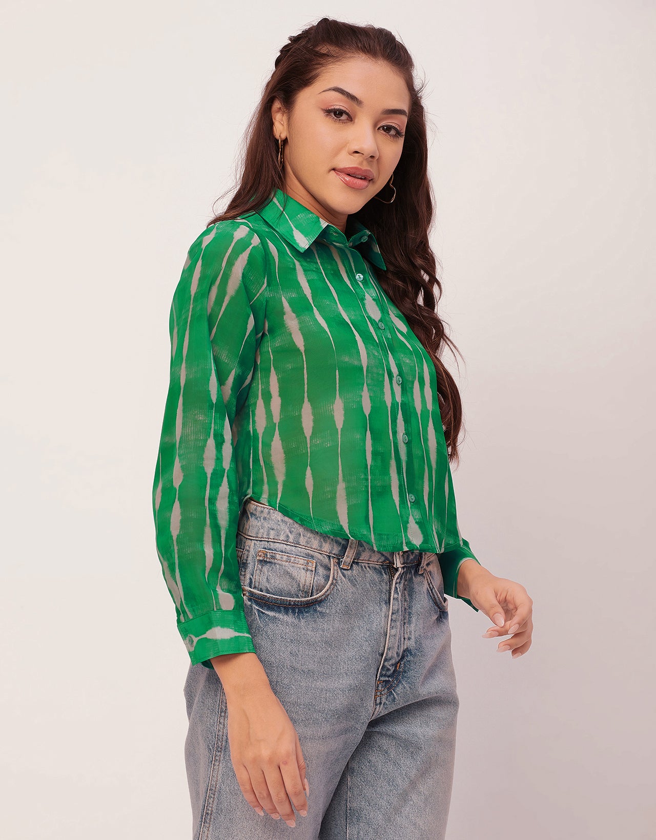 Button Down Collared Sheer Shirt