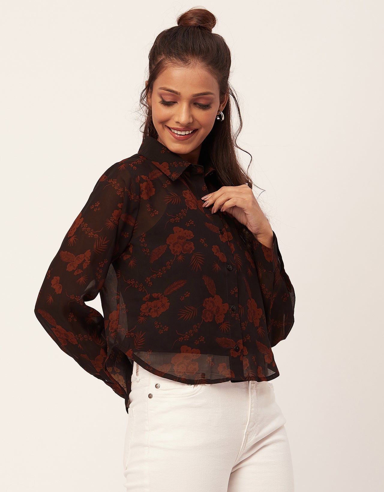 Button Down Collared Sheer Shirt