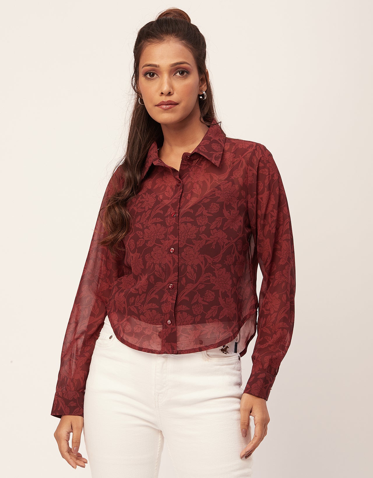 floral print Sheer Shirt