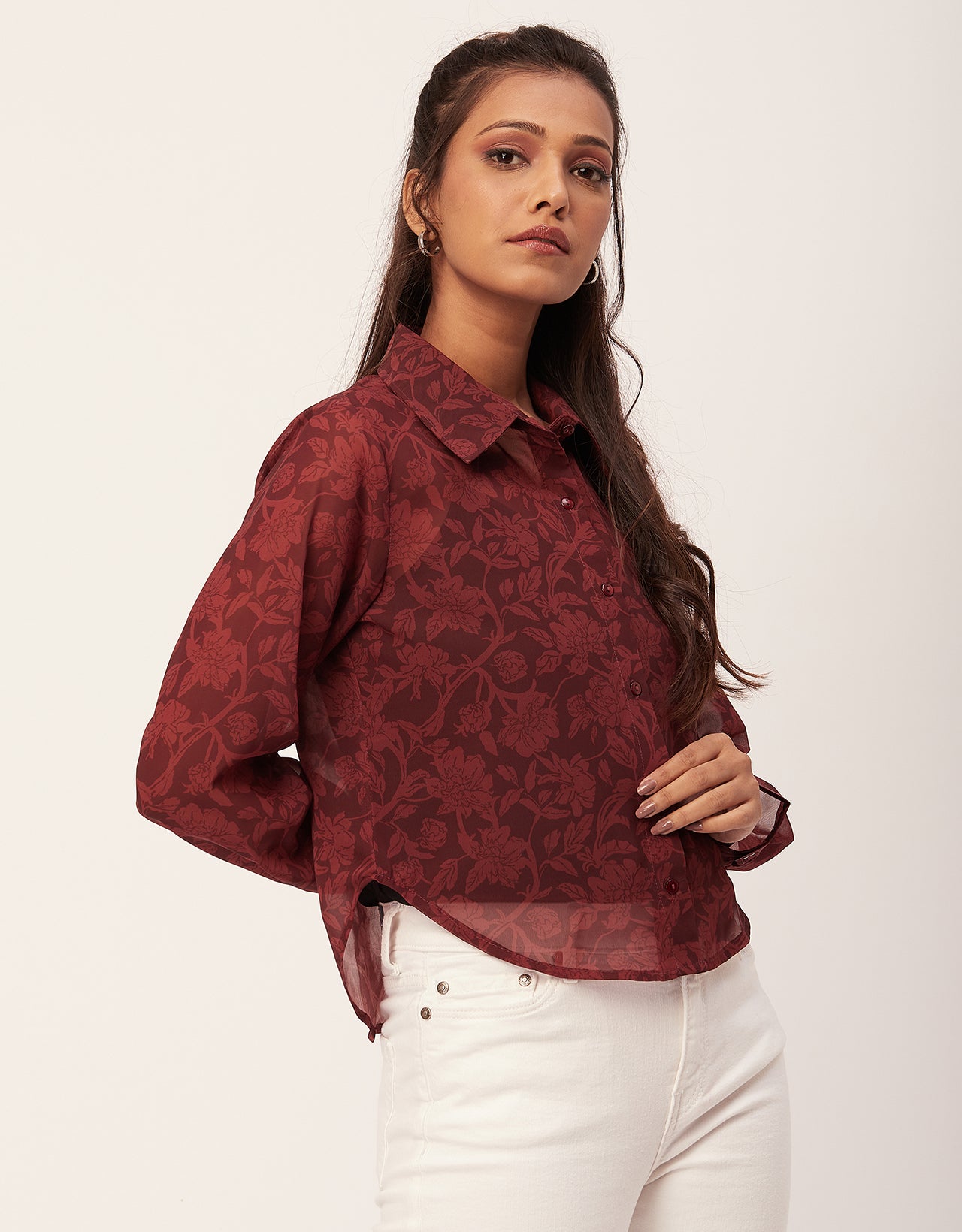Button Down Collared Sheer Shirt