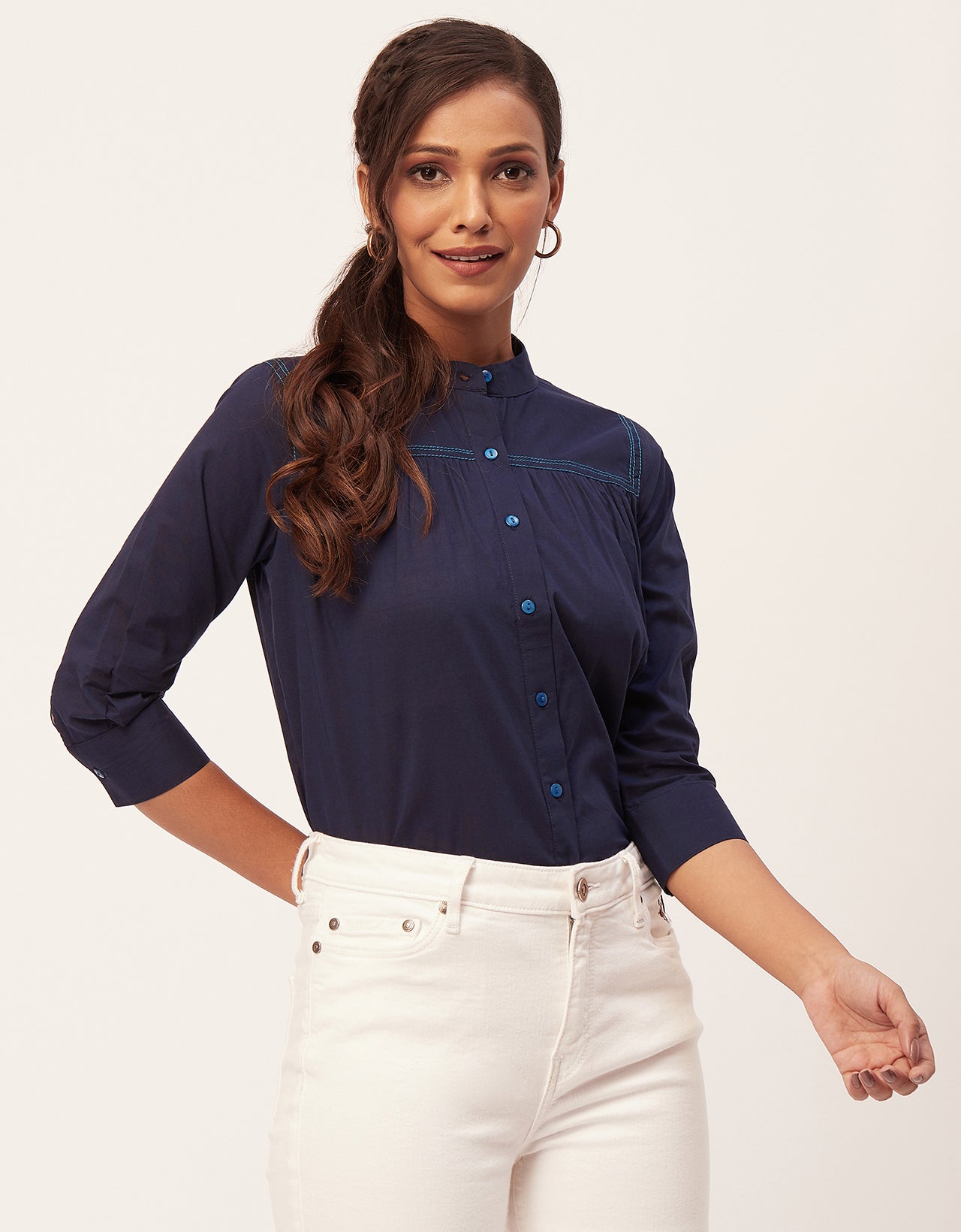 Solid Mandarin Collar Shirt