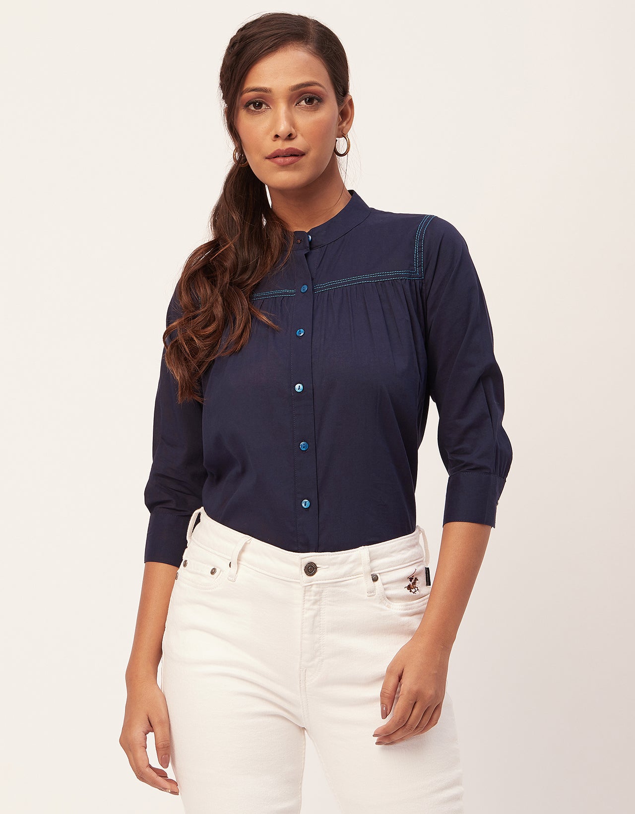 Solid Mandarin Collar Shirt