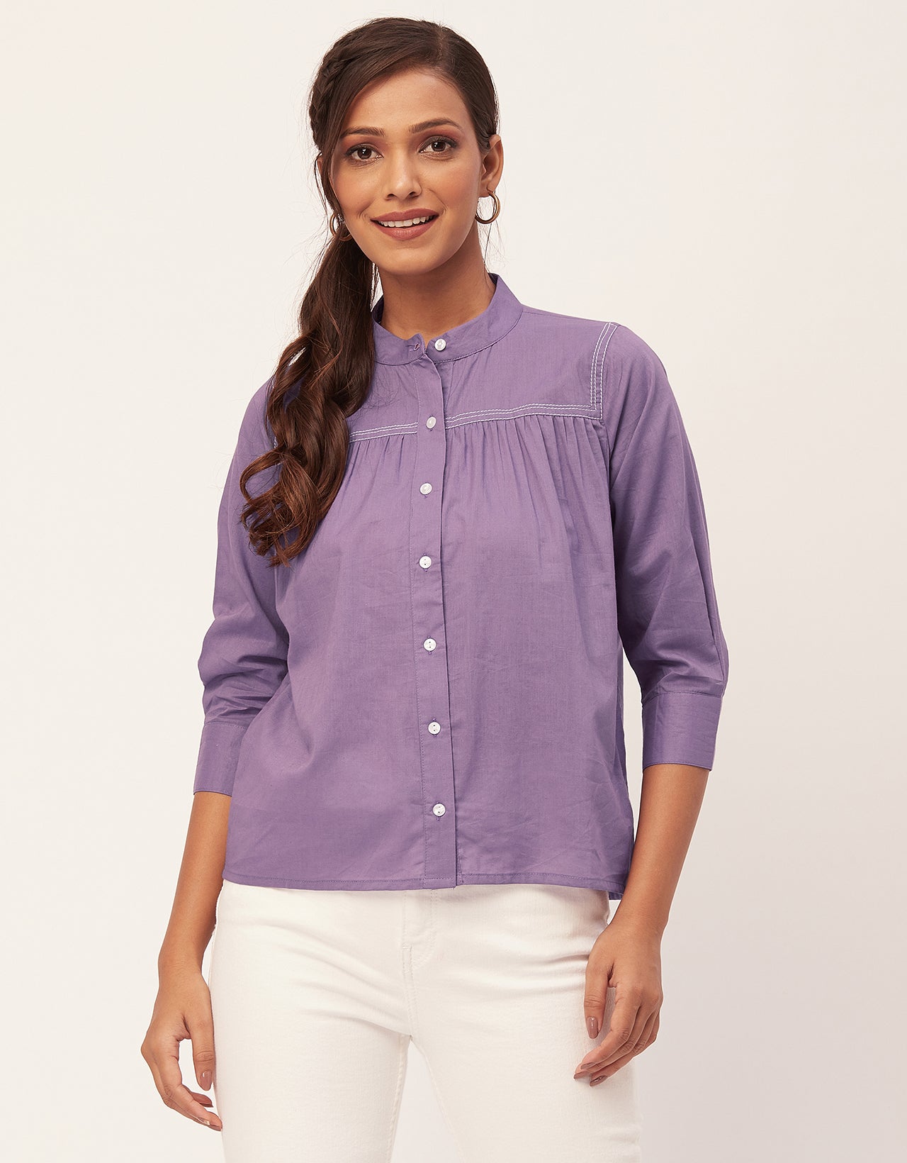 Solid Mandarin Collar Shirt