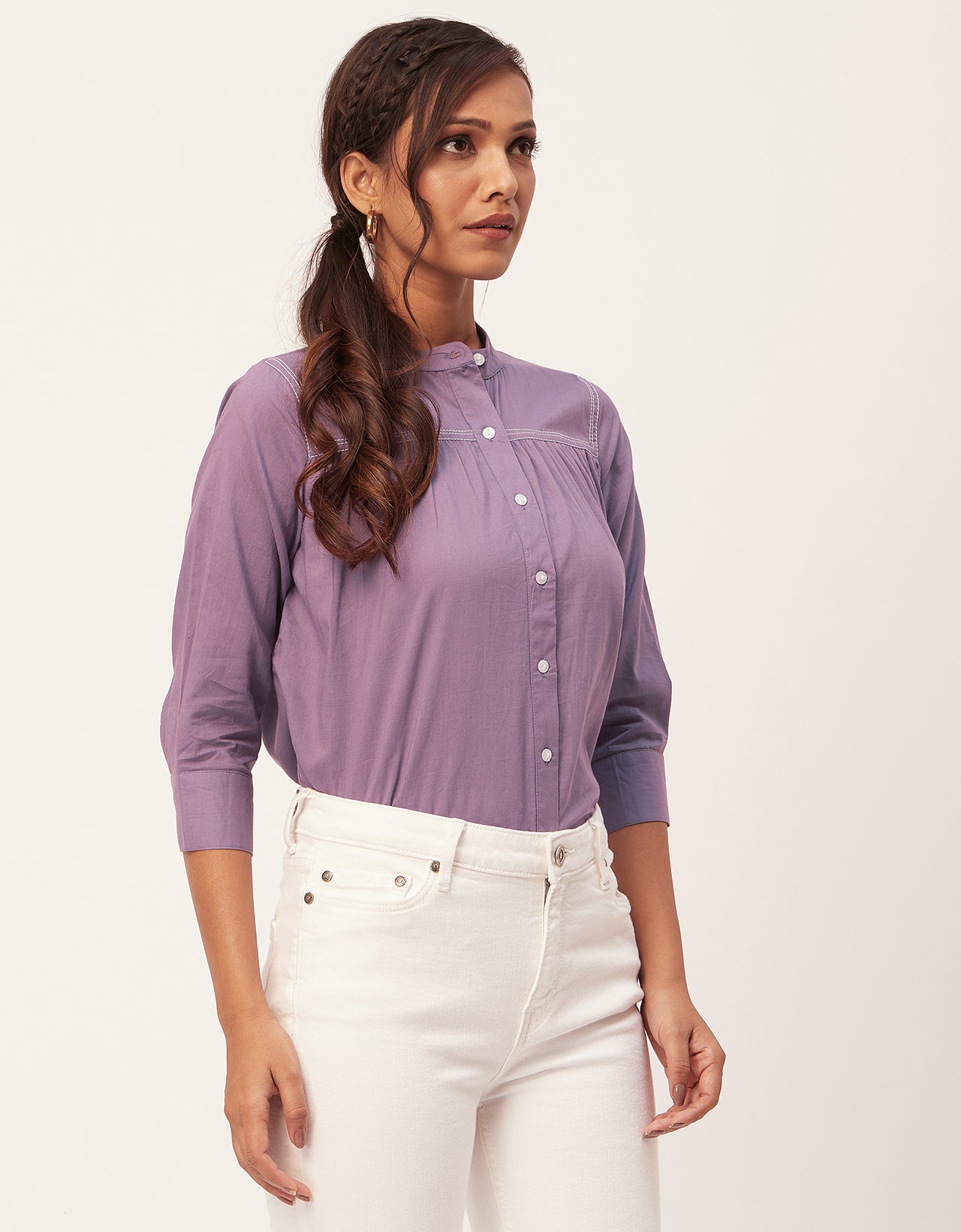 Solid Mandarin Collar Shirt