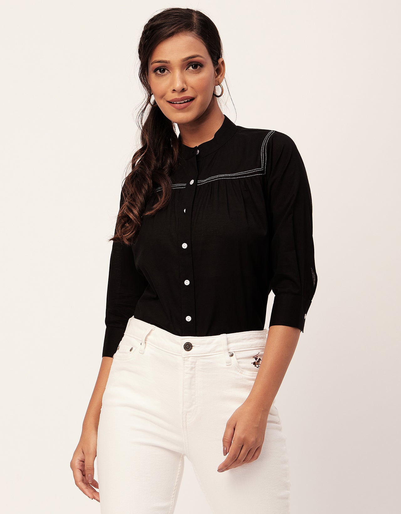 Solid Mandarin Collar Shirt