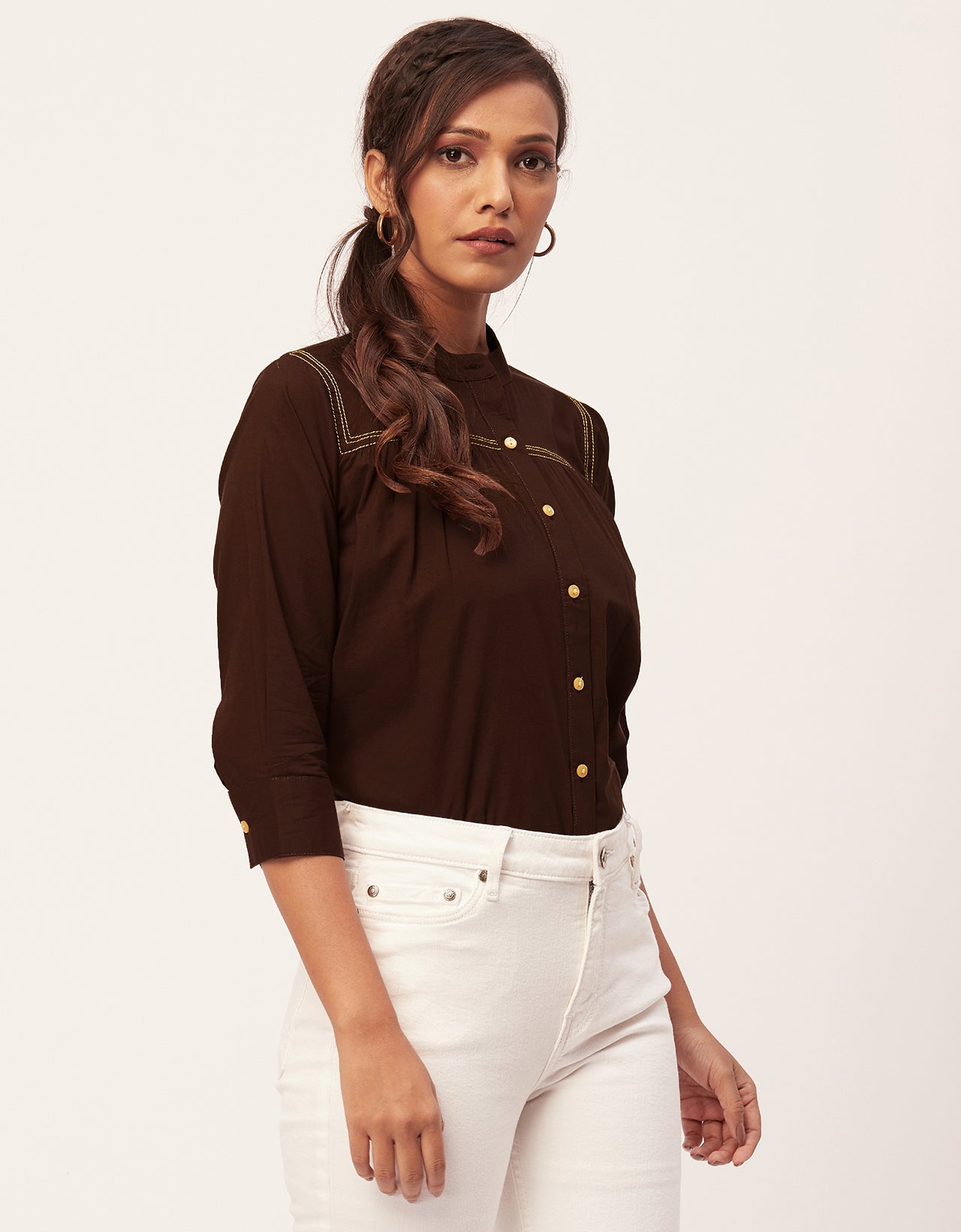 Solid Mandarin Collar Shirt