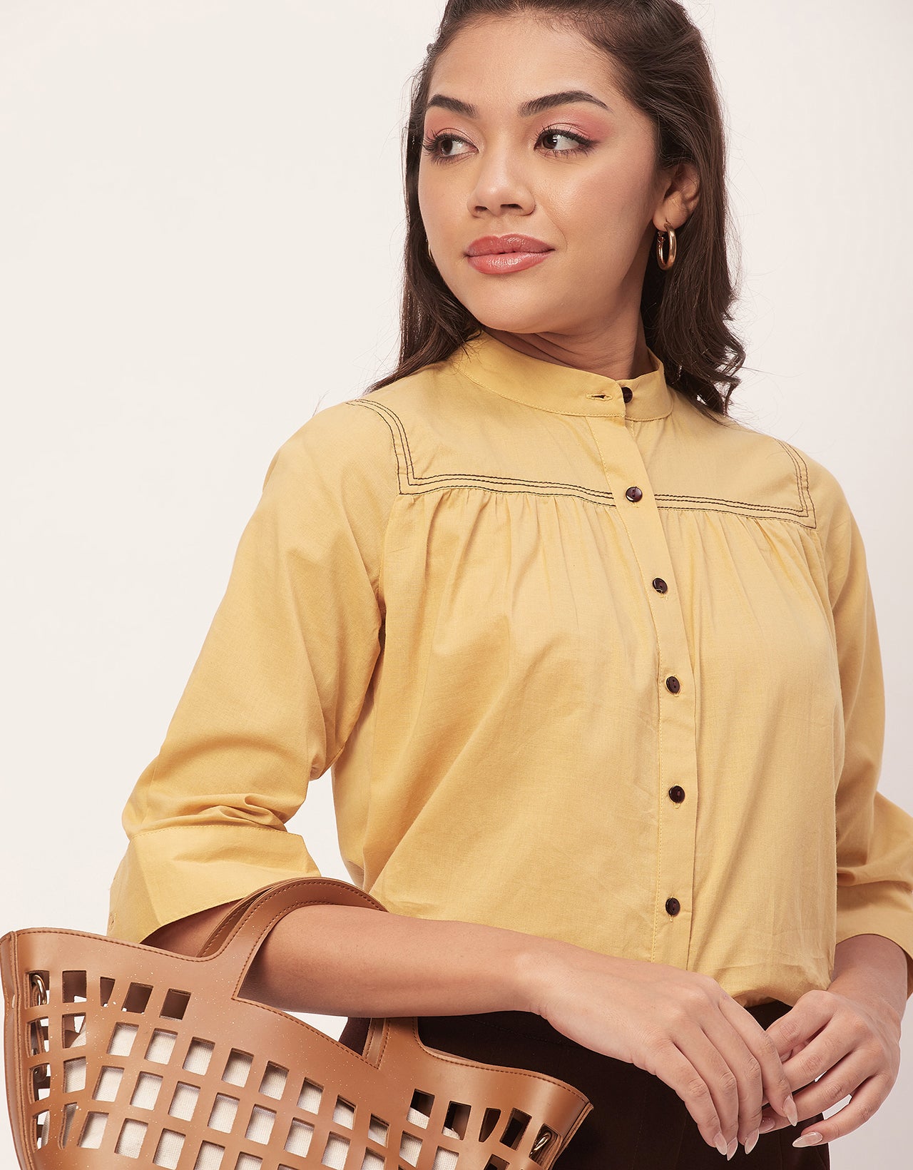 Solid Mandarin Collar Shirt