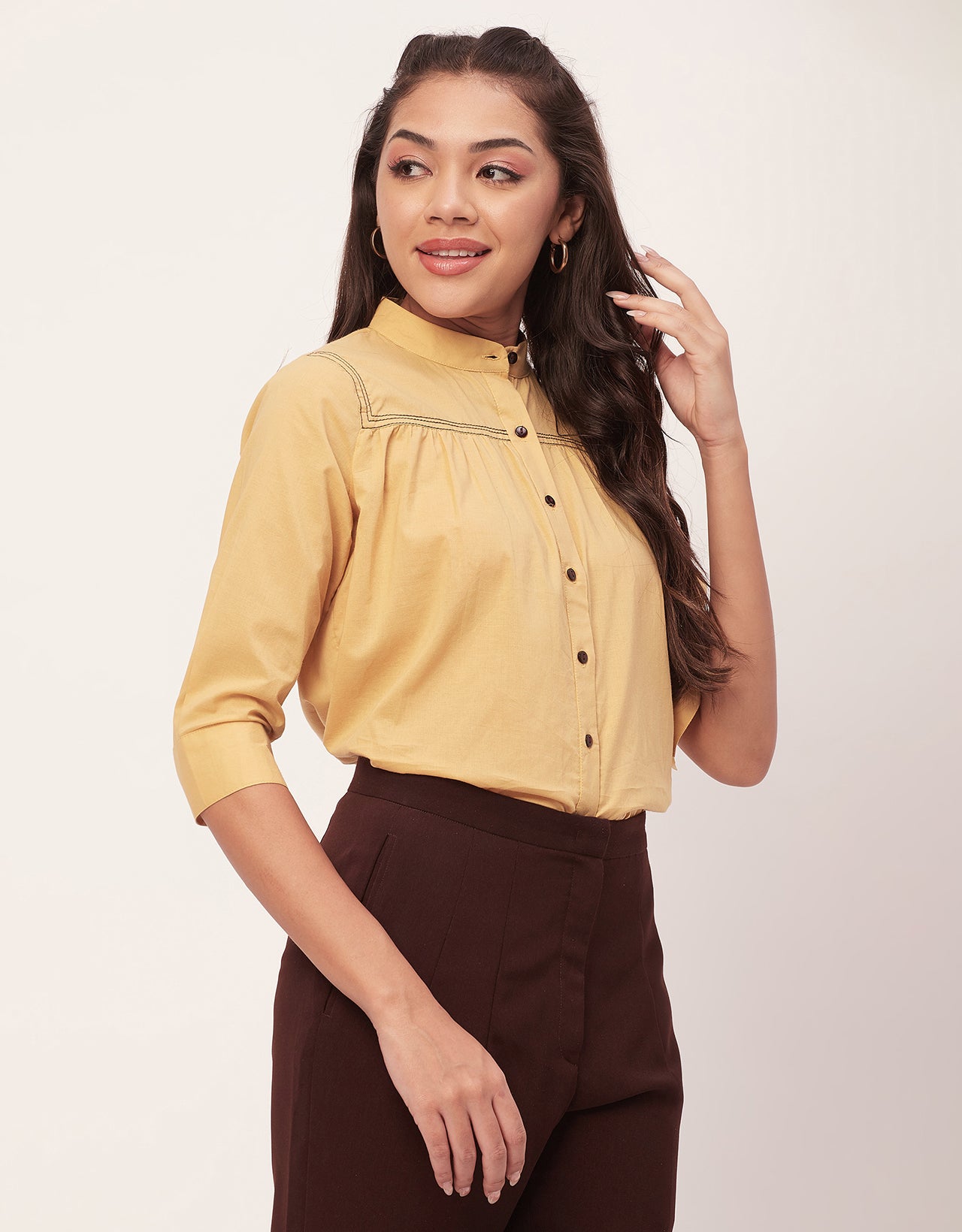 Solid Mandarin Collar Shirt