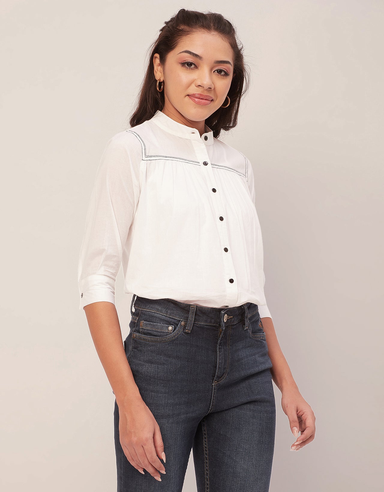 Solid Mandarin Collar Shirt