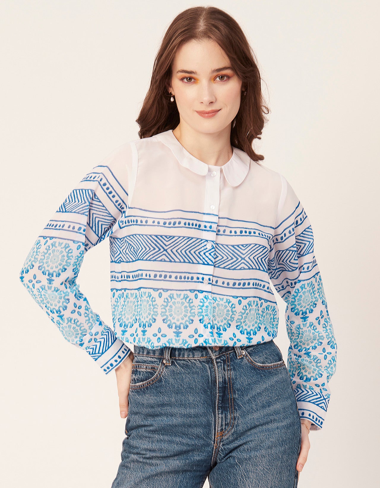Printed Peter Pan Collar Shirt