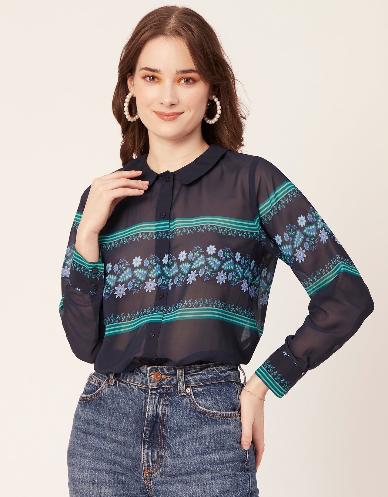 Printed Peter Pan Collar Shirt