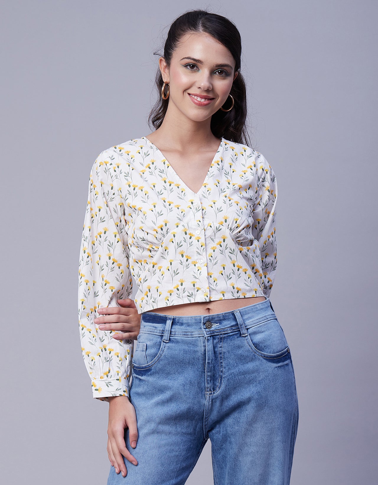 Printed Long Sleeve Crop Top