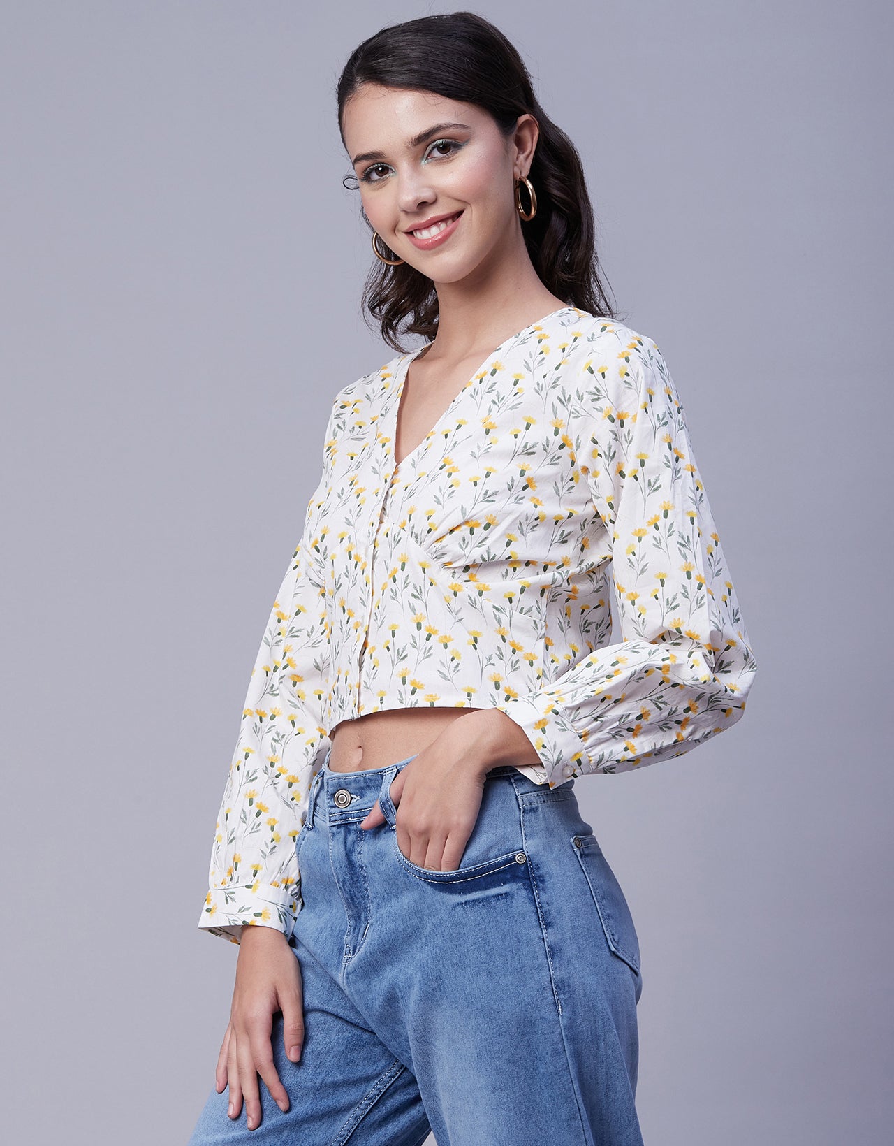 Printed Long Sleeve Crop Top